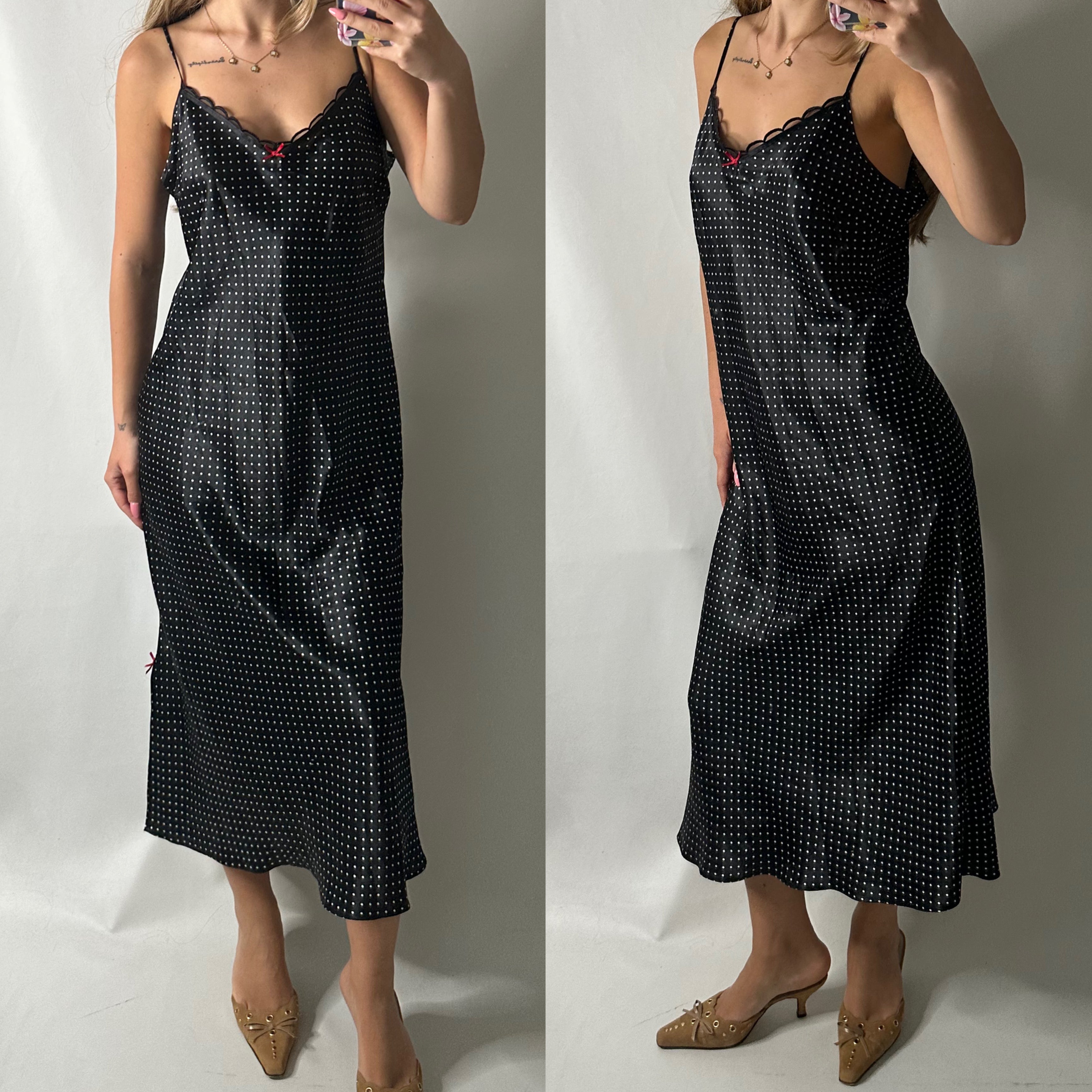Polka dot satin maxi dress
