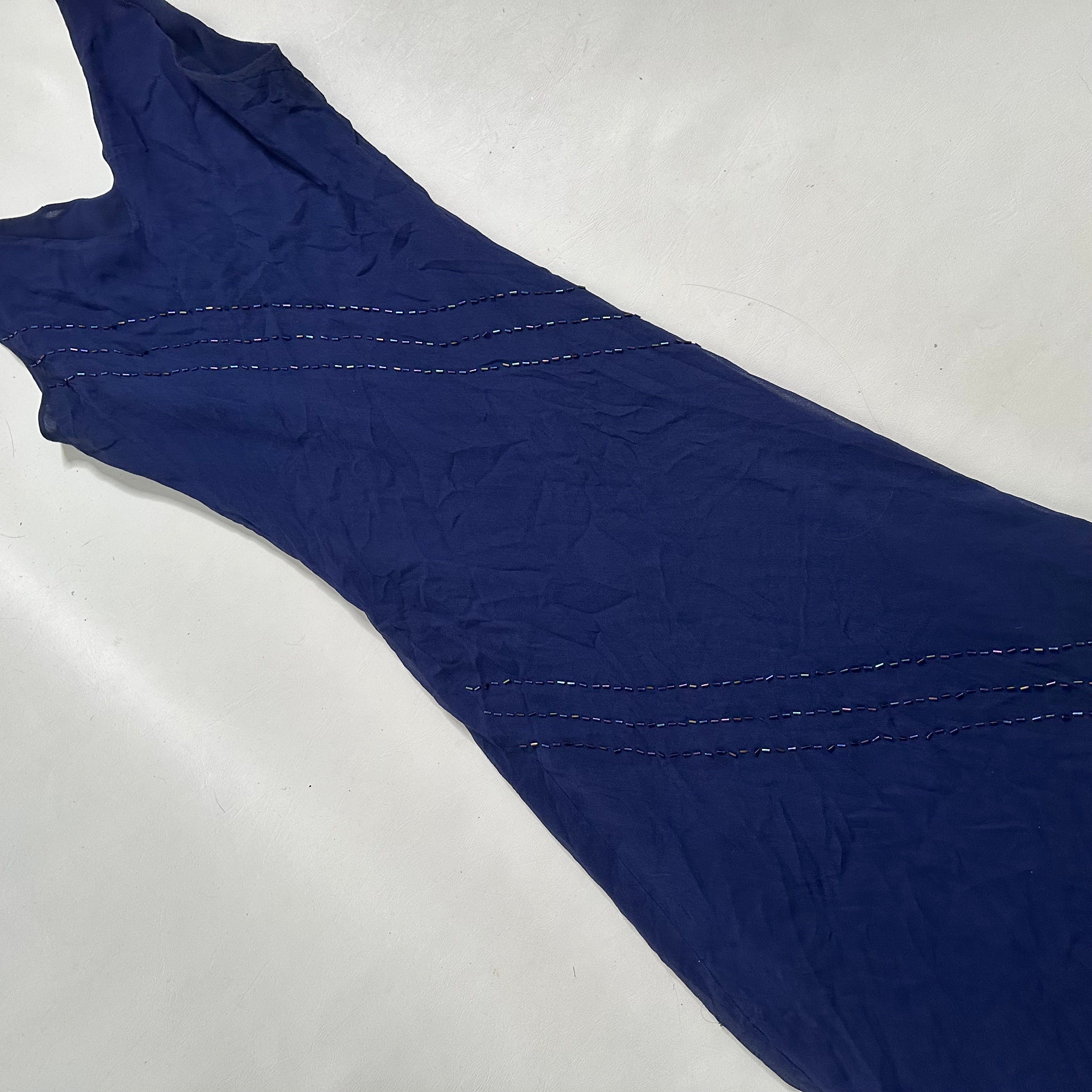 Silk navy midi dress with sequins