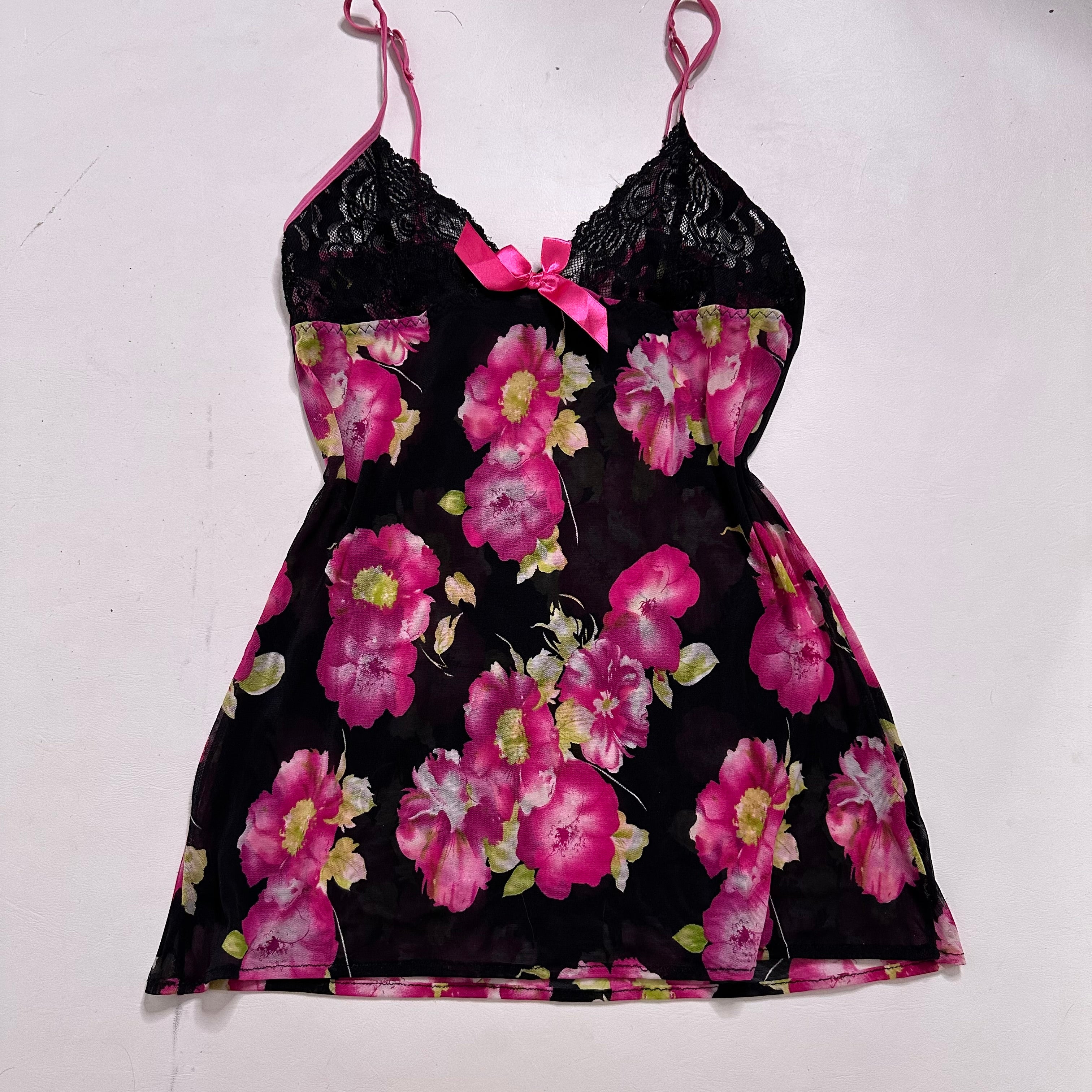 Pink floral mesh lace babydoll