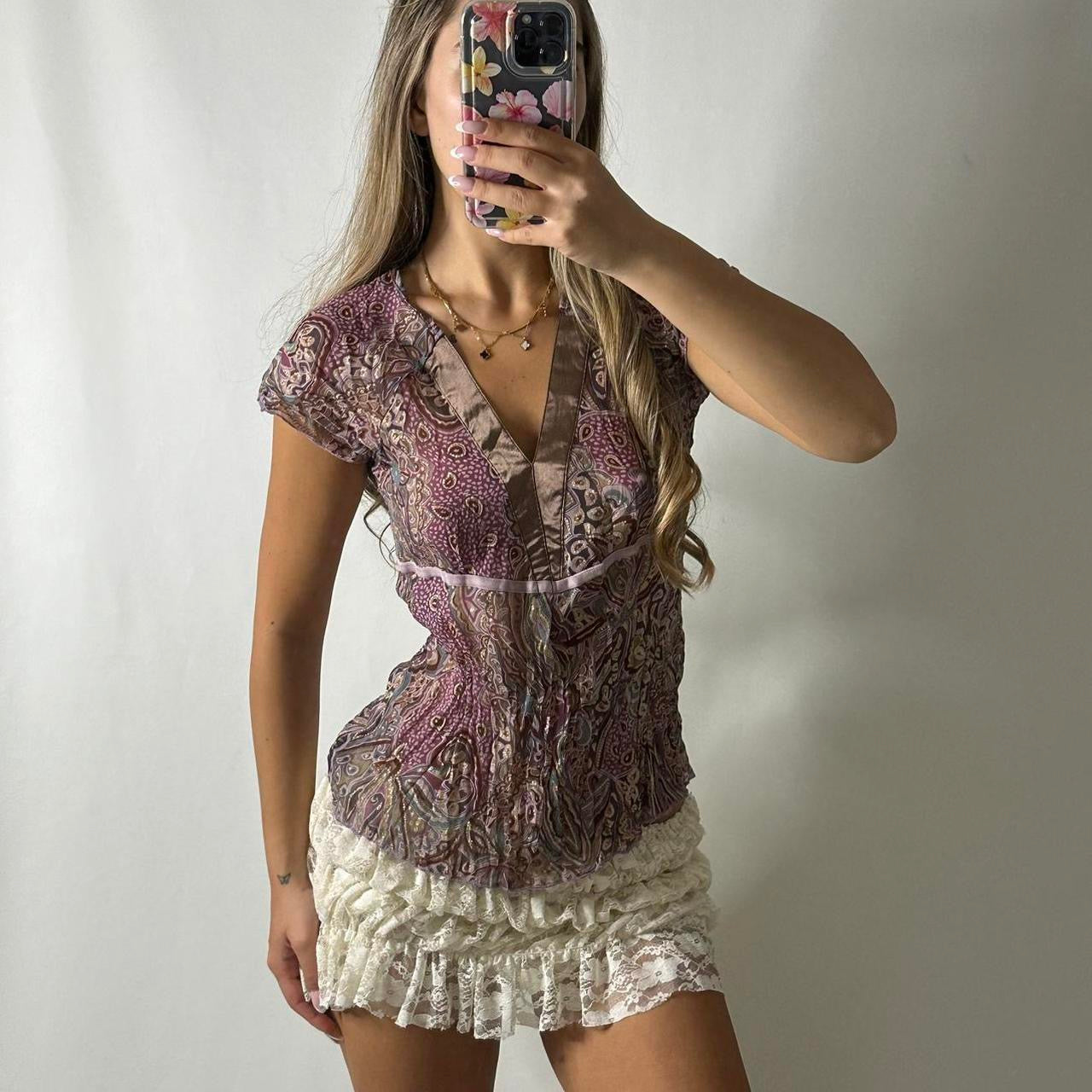 Silk mesh paisley top