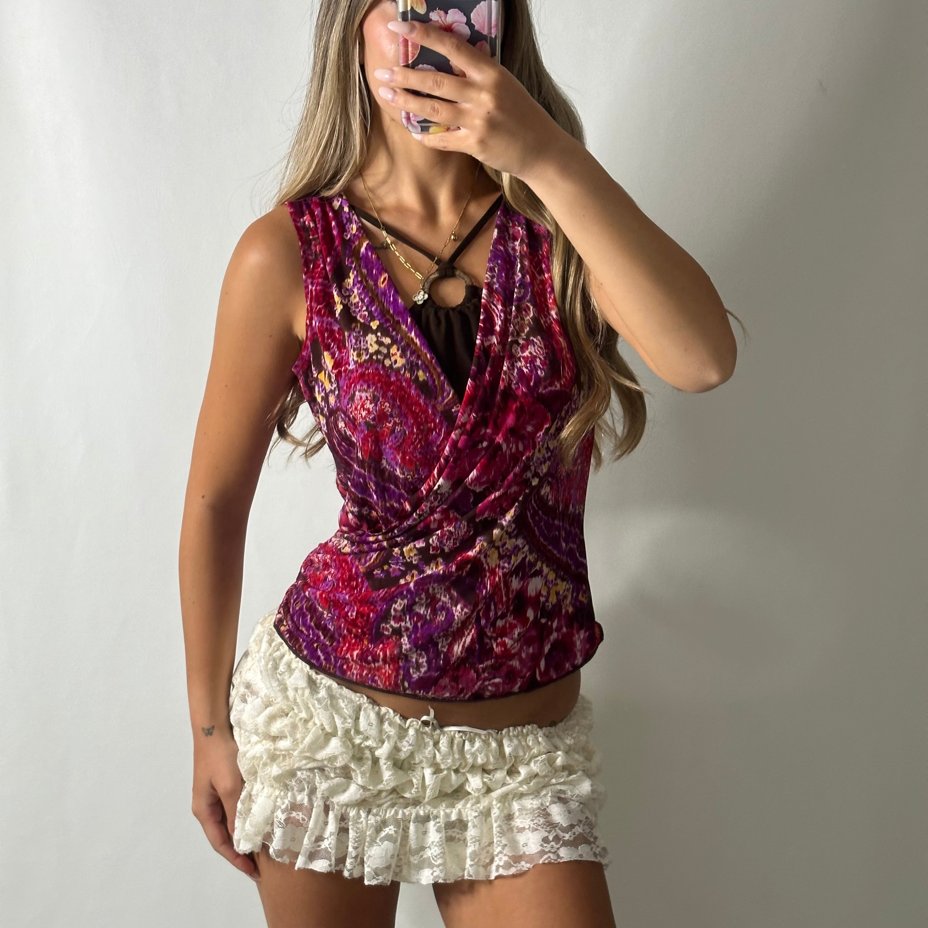Cowl neck top with built in o ring halter top