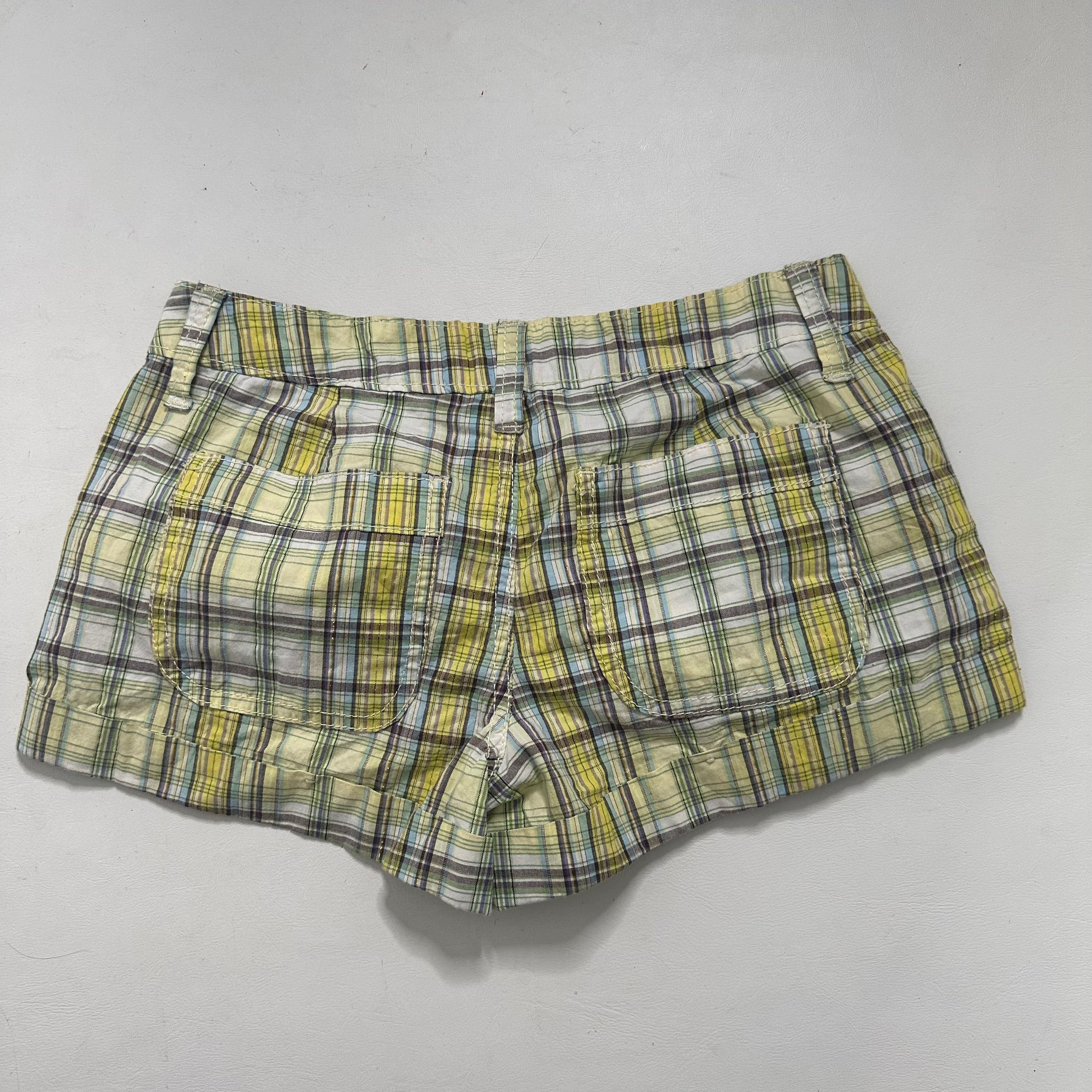 Green checkered plaid shorts