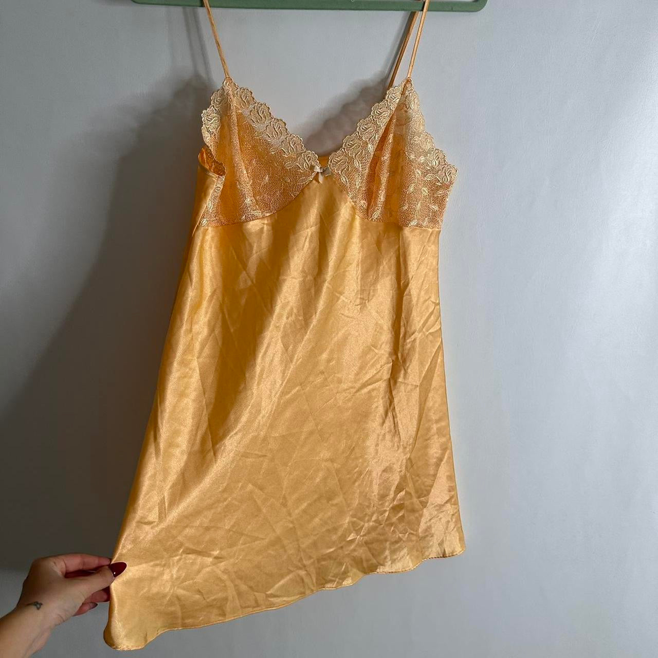 Orange satin slip dress