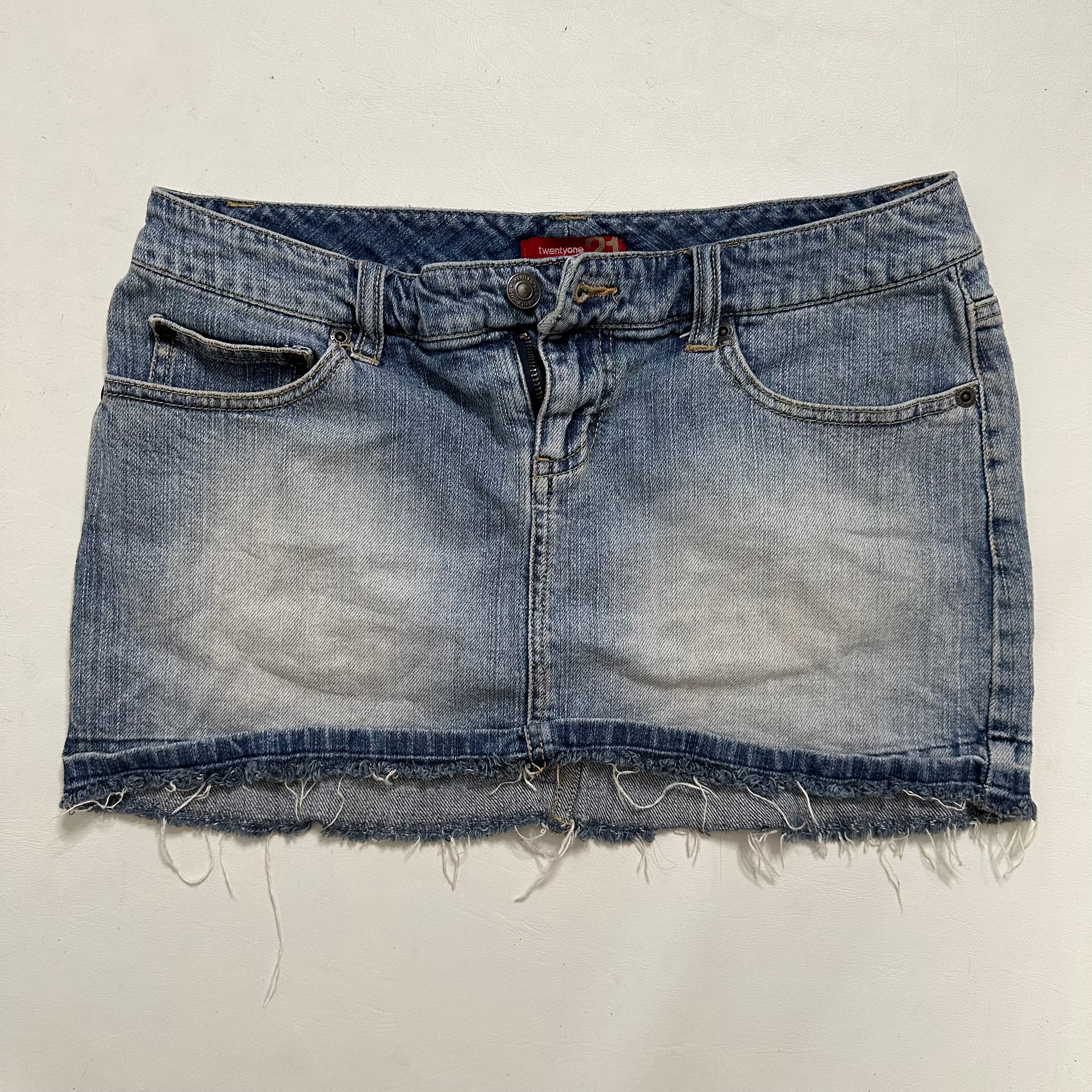 Denim low rise mini studded skirt