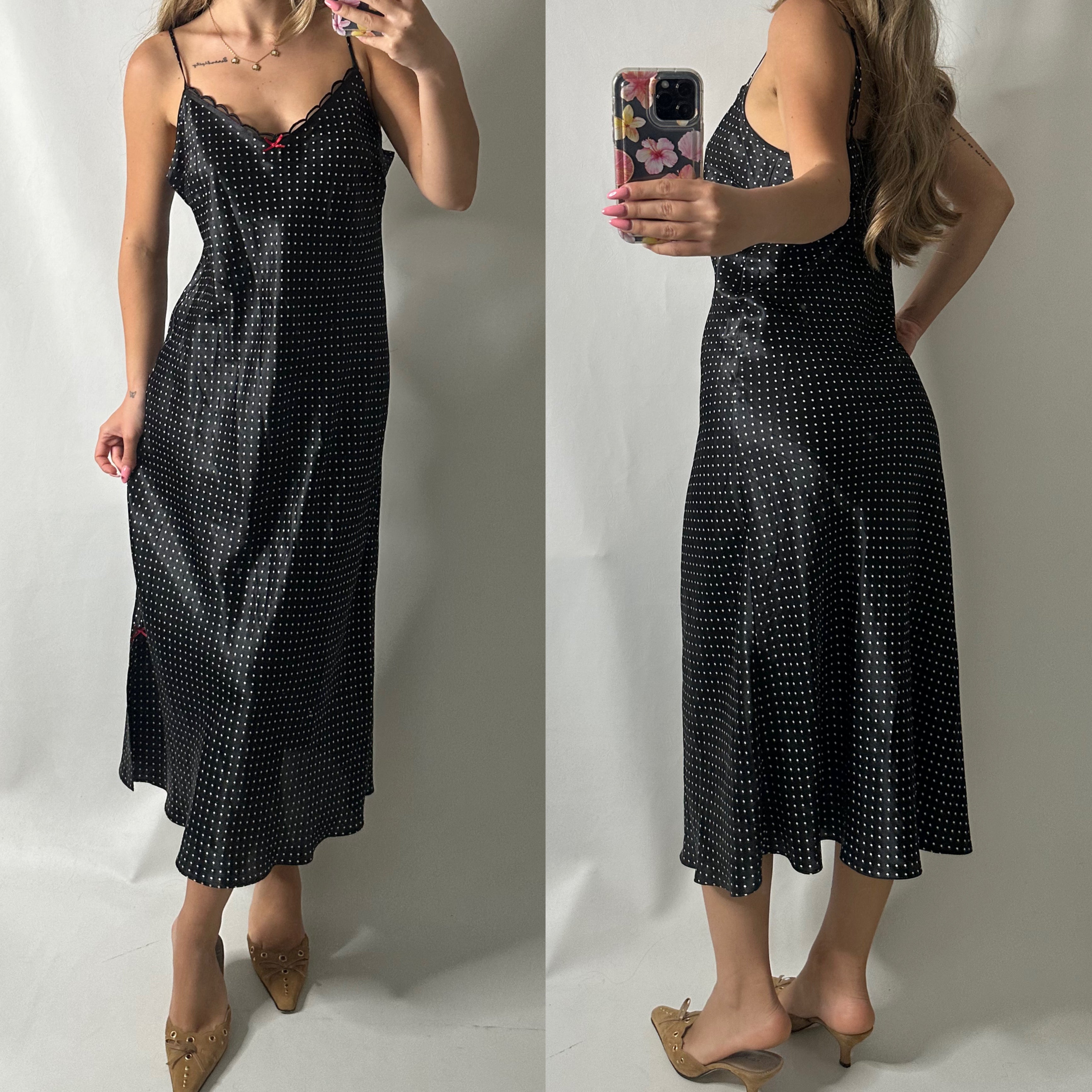 Polka dot satin maxi dress