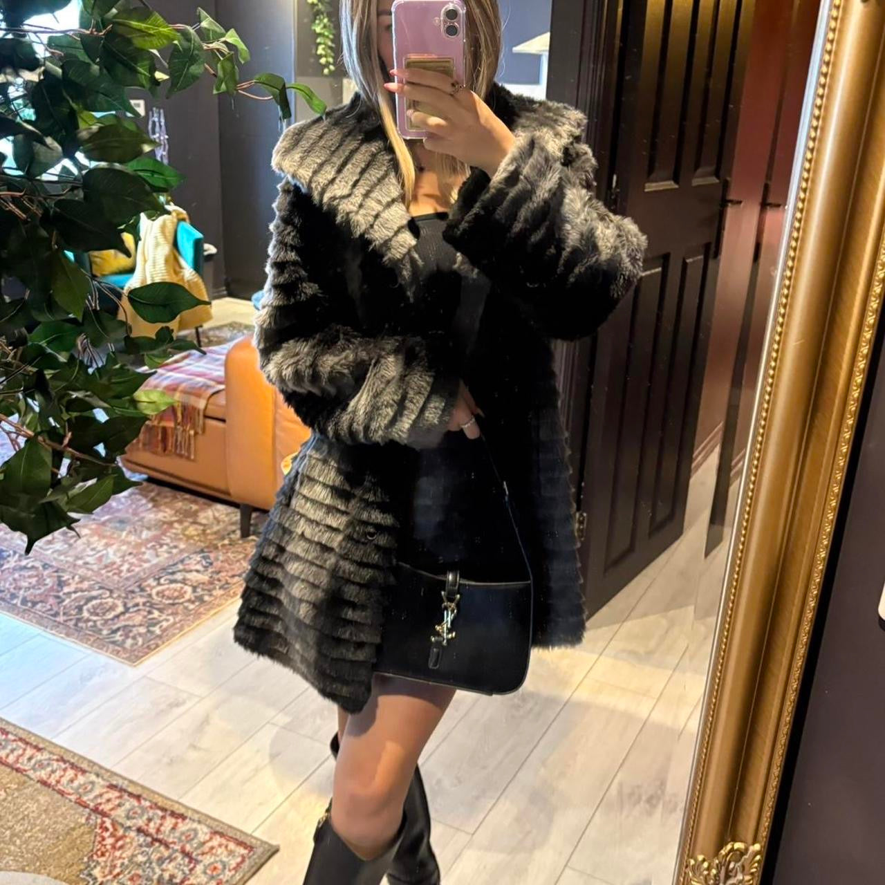 Grey fur coat