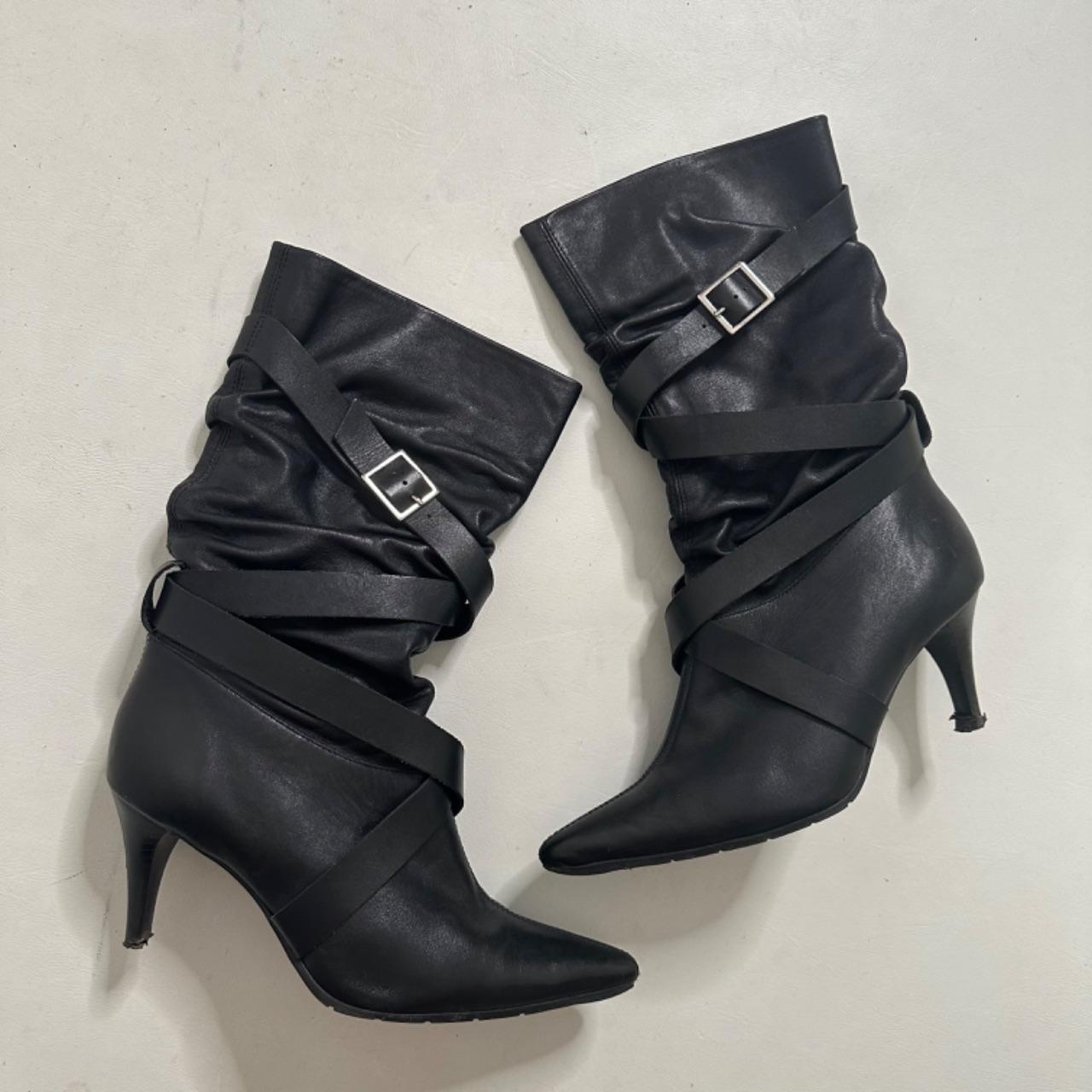 Black buckle slouchy boots