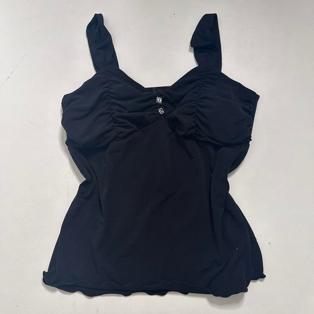 Ruched top with rhinestone button