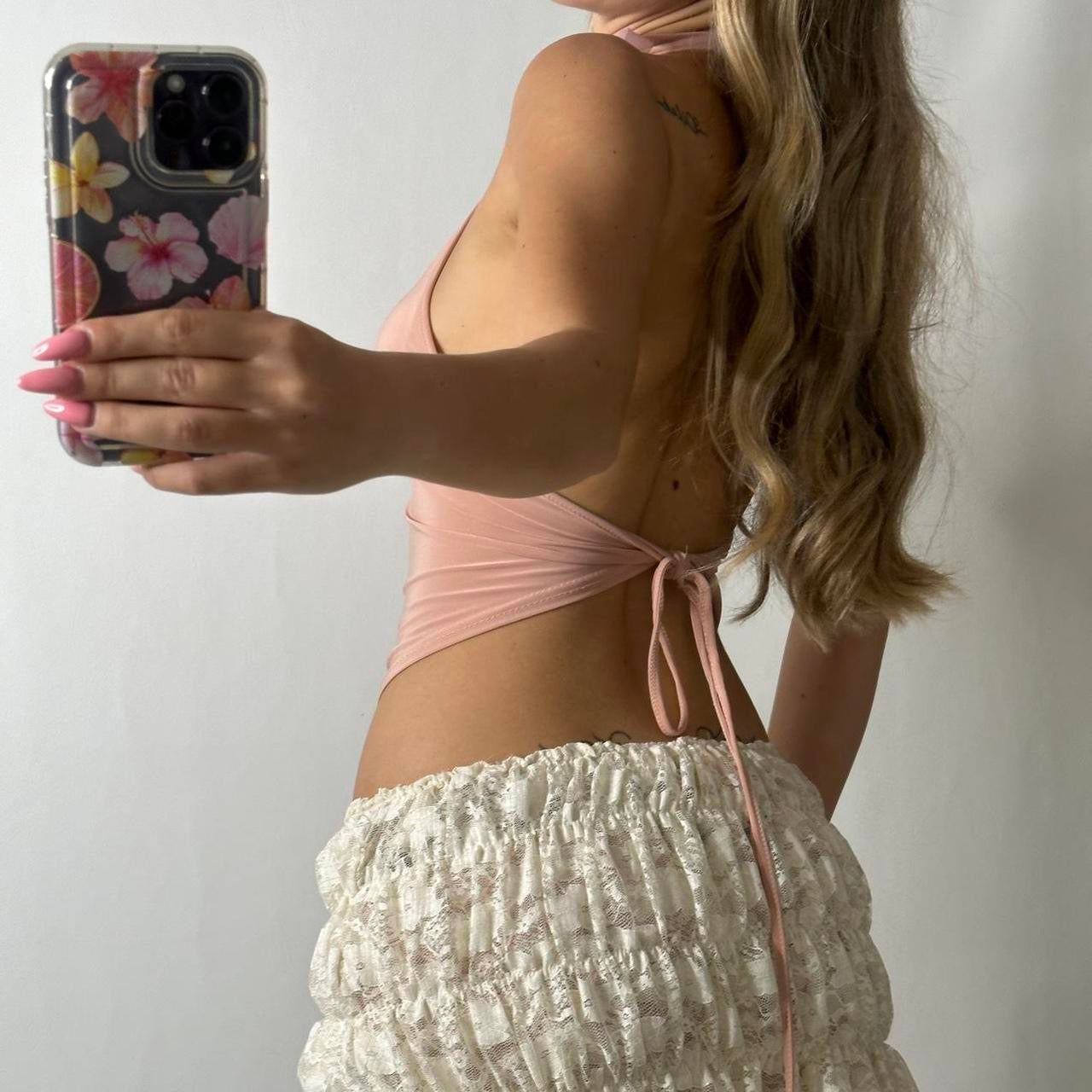 Pink backless halter top