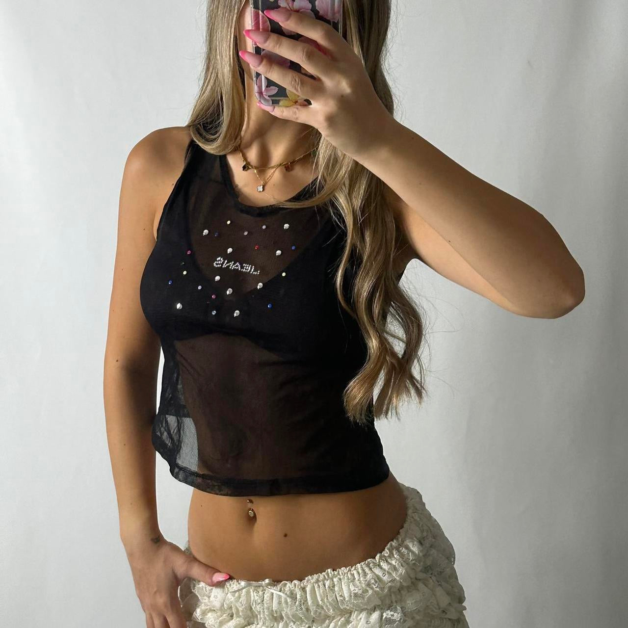 Mesh rhinestone top