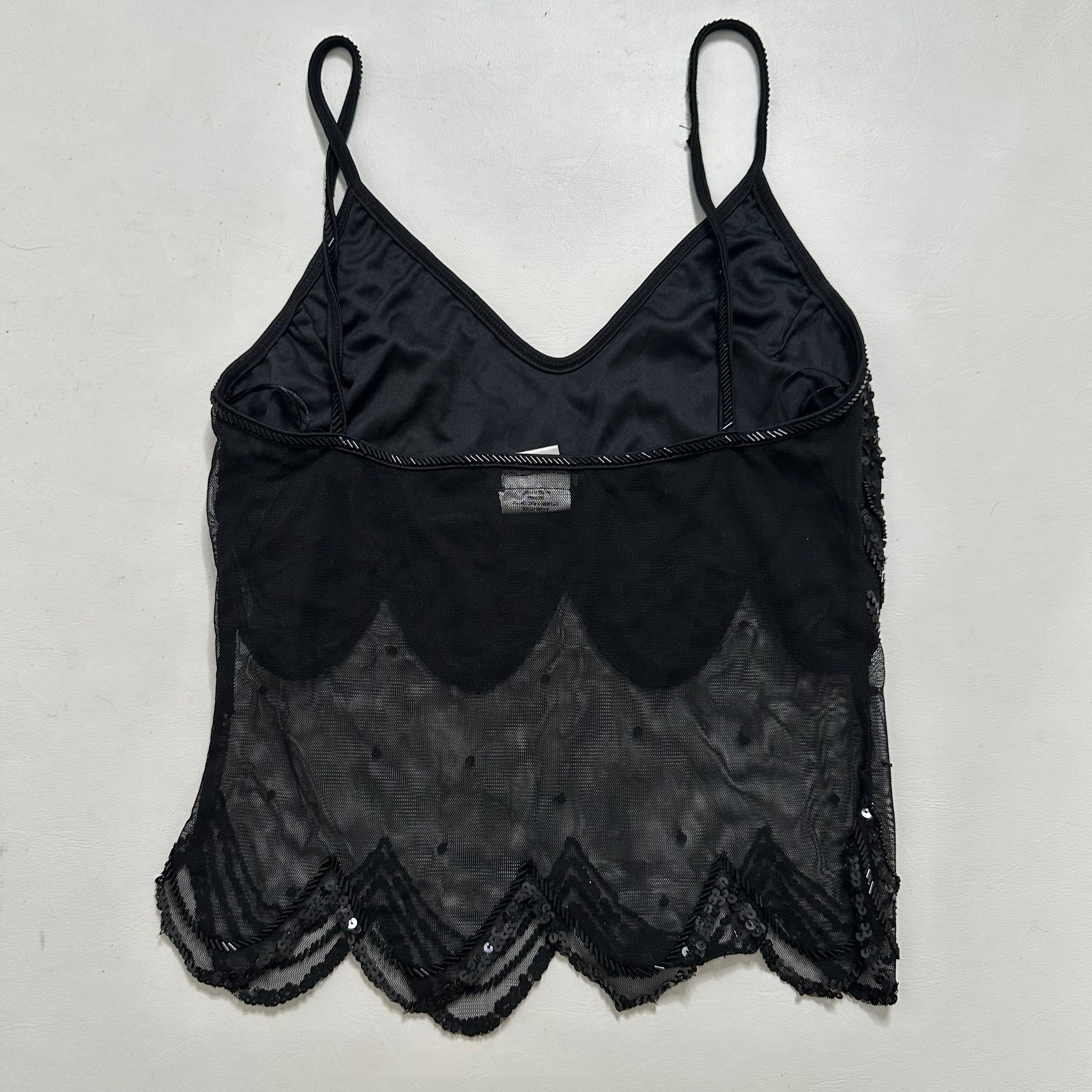 Bebe black mesh sequin embellished top