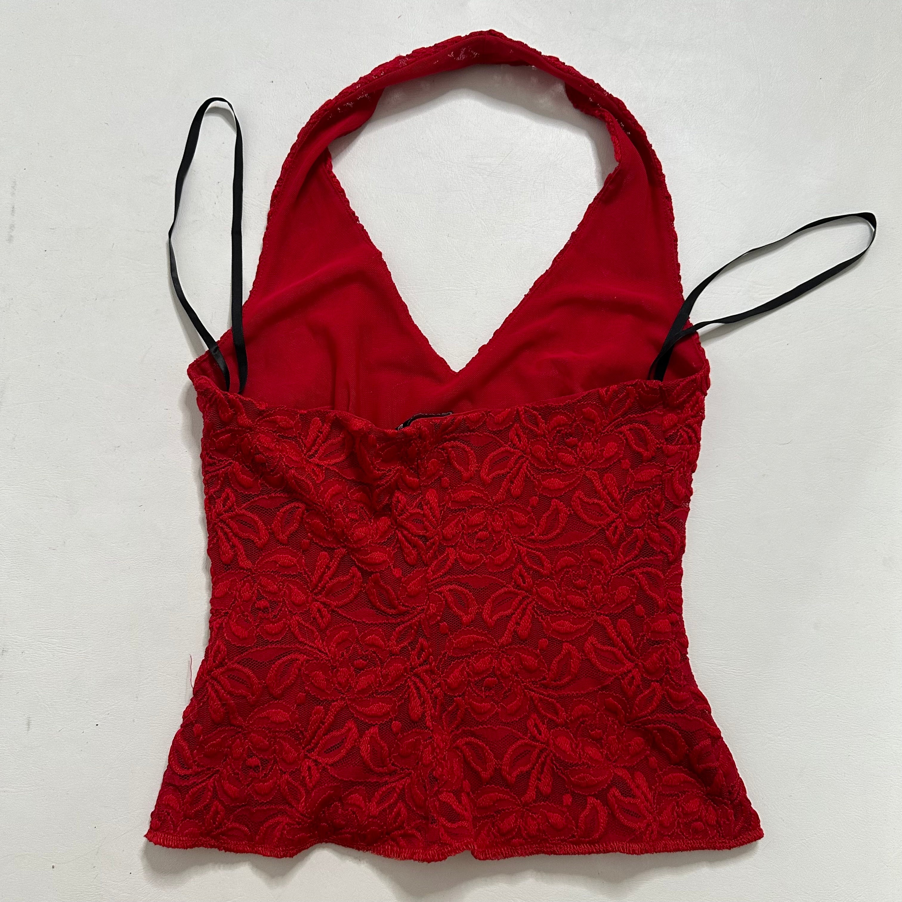 Bebe lace red halter top