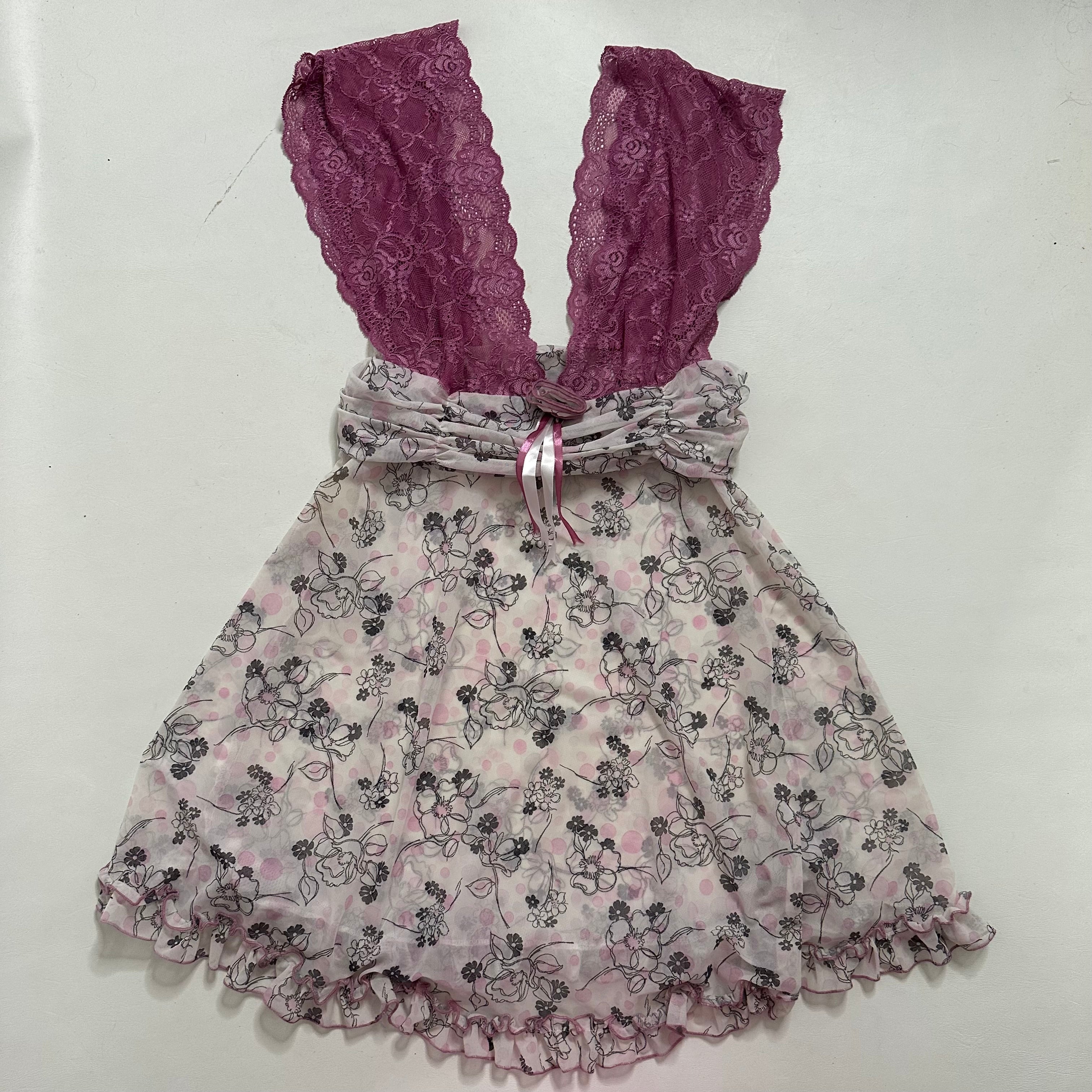 Mesh ruched floral fairy slip dress