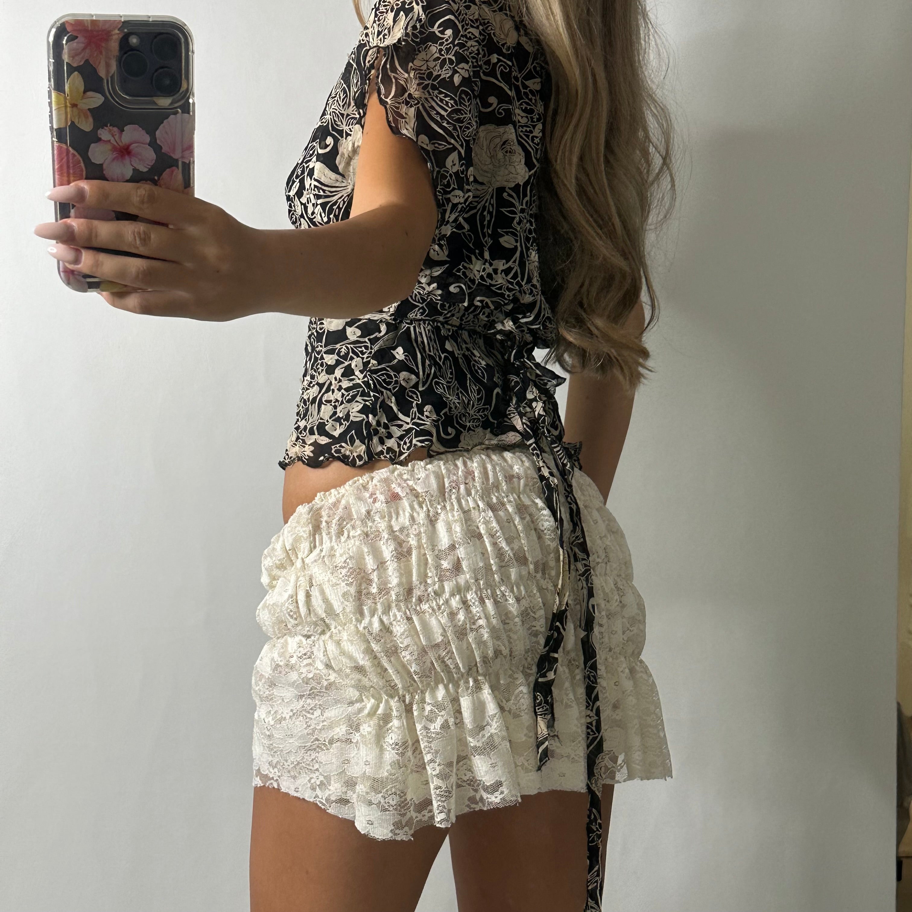 Mesh tie up sequin top