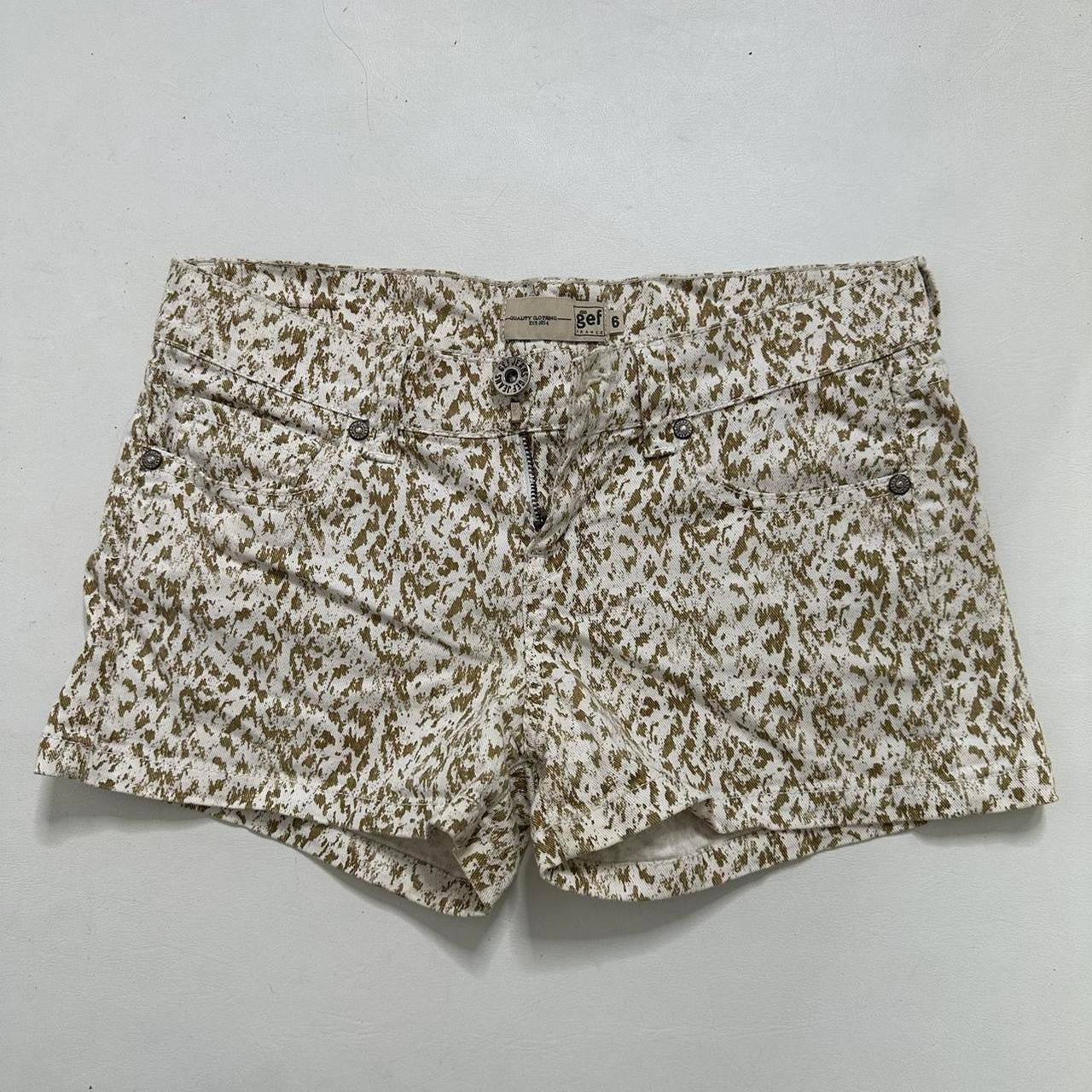 Leopard print low rise denim shorts