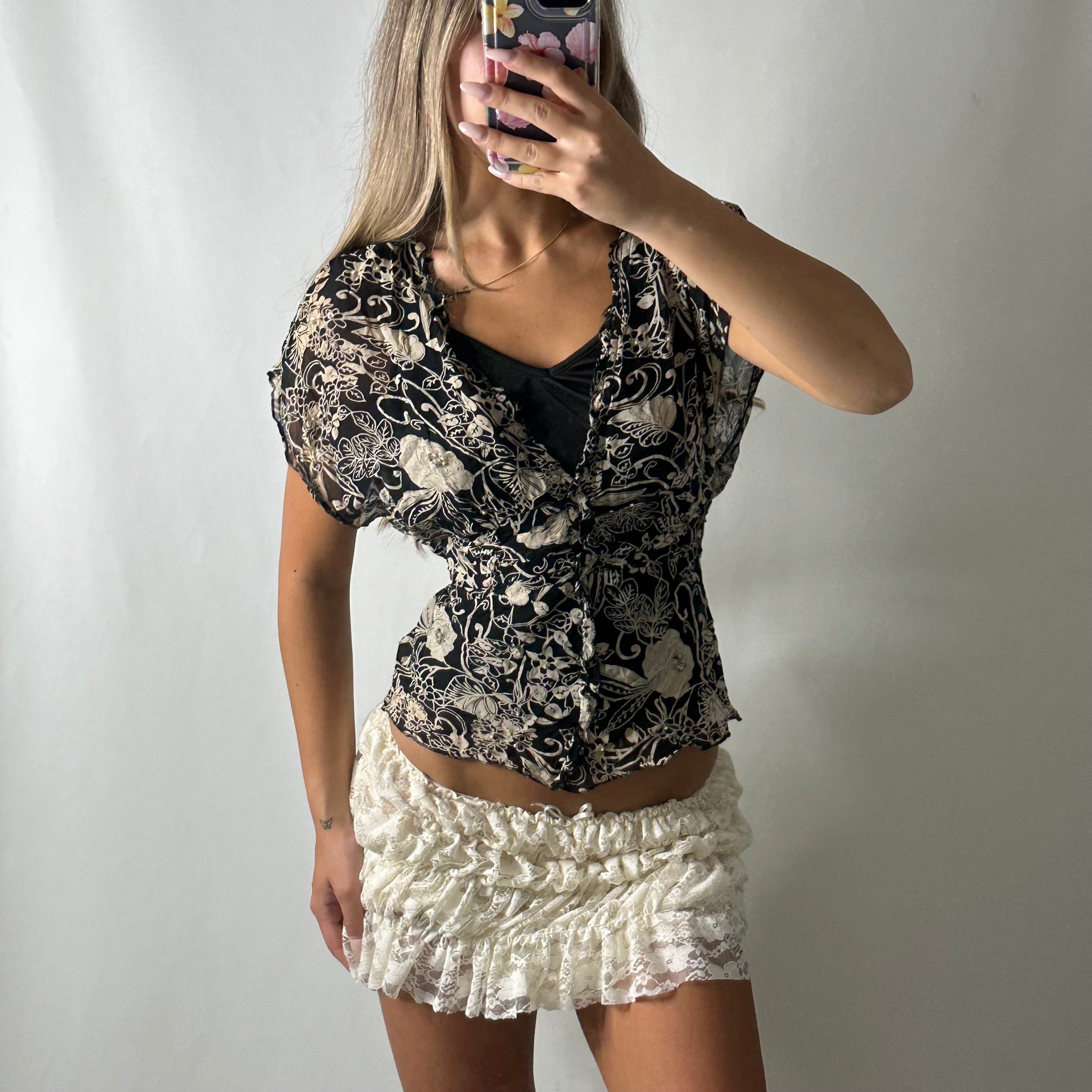 Mesh tie up sequin top
