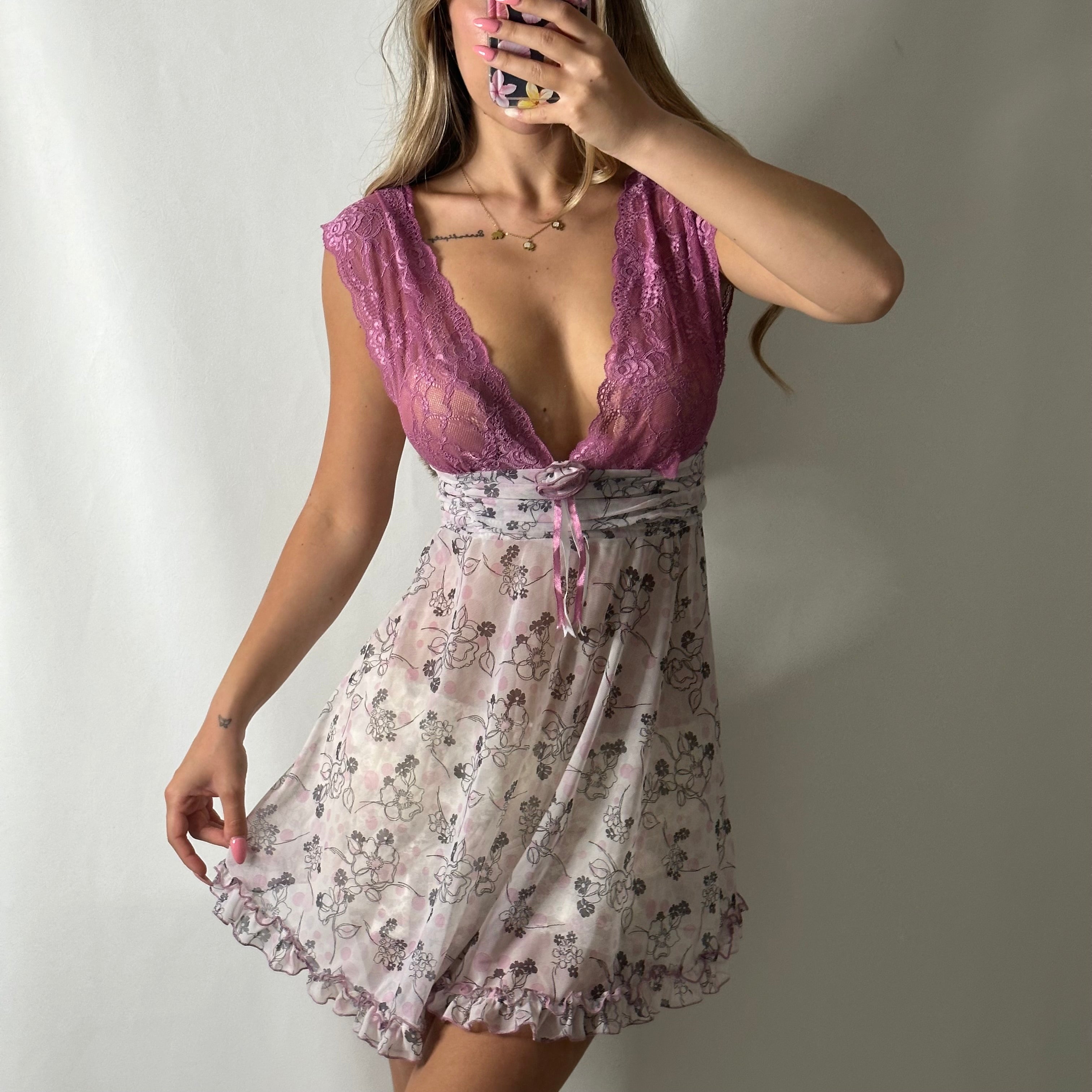 Mesh ruched floral fairy slip dress