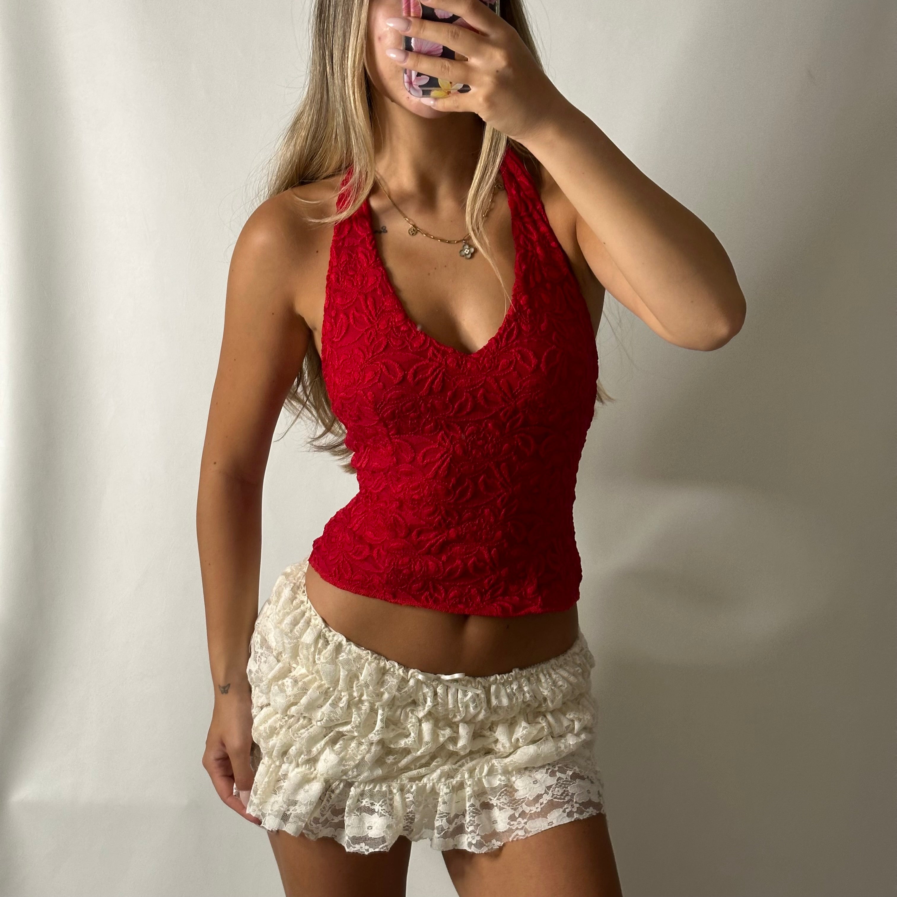 Bebe lace red halter top