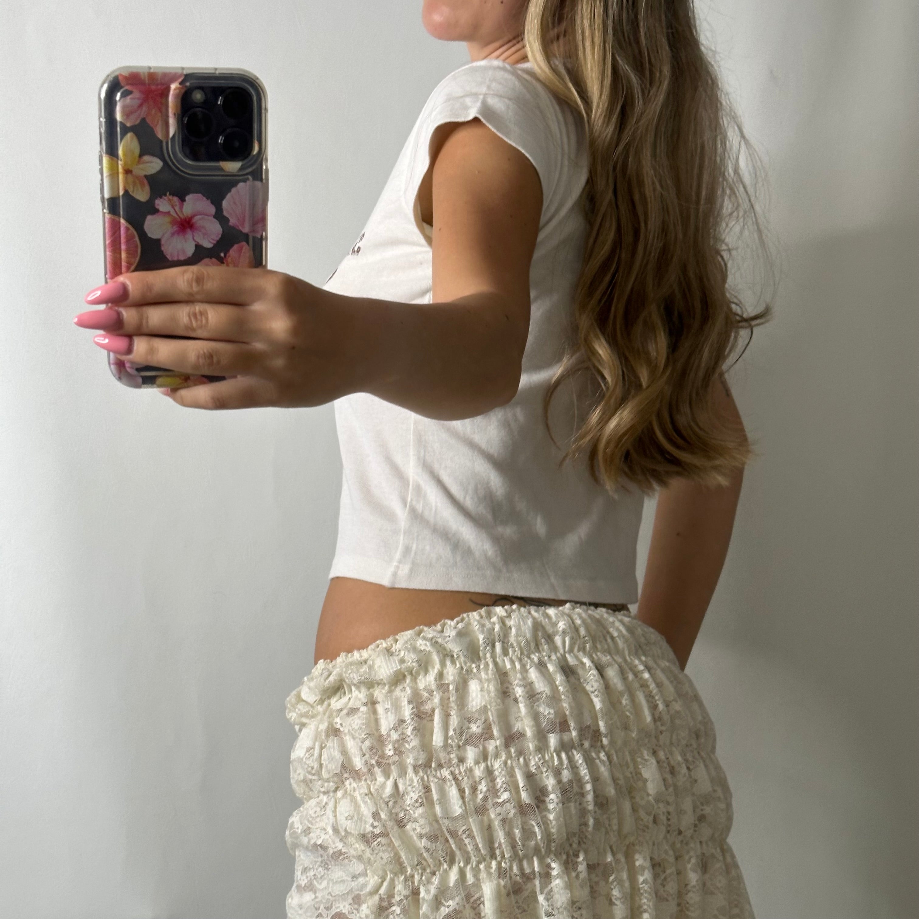Baby tee pink white graphic top