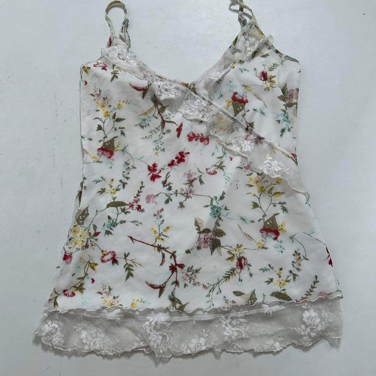 White floral lace lined cami