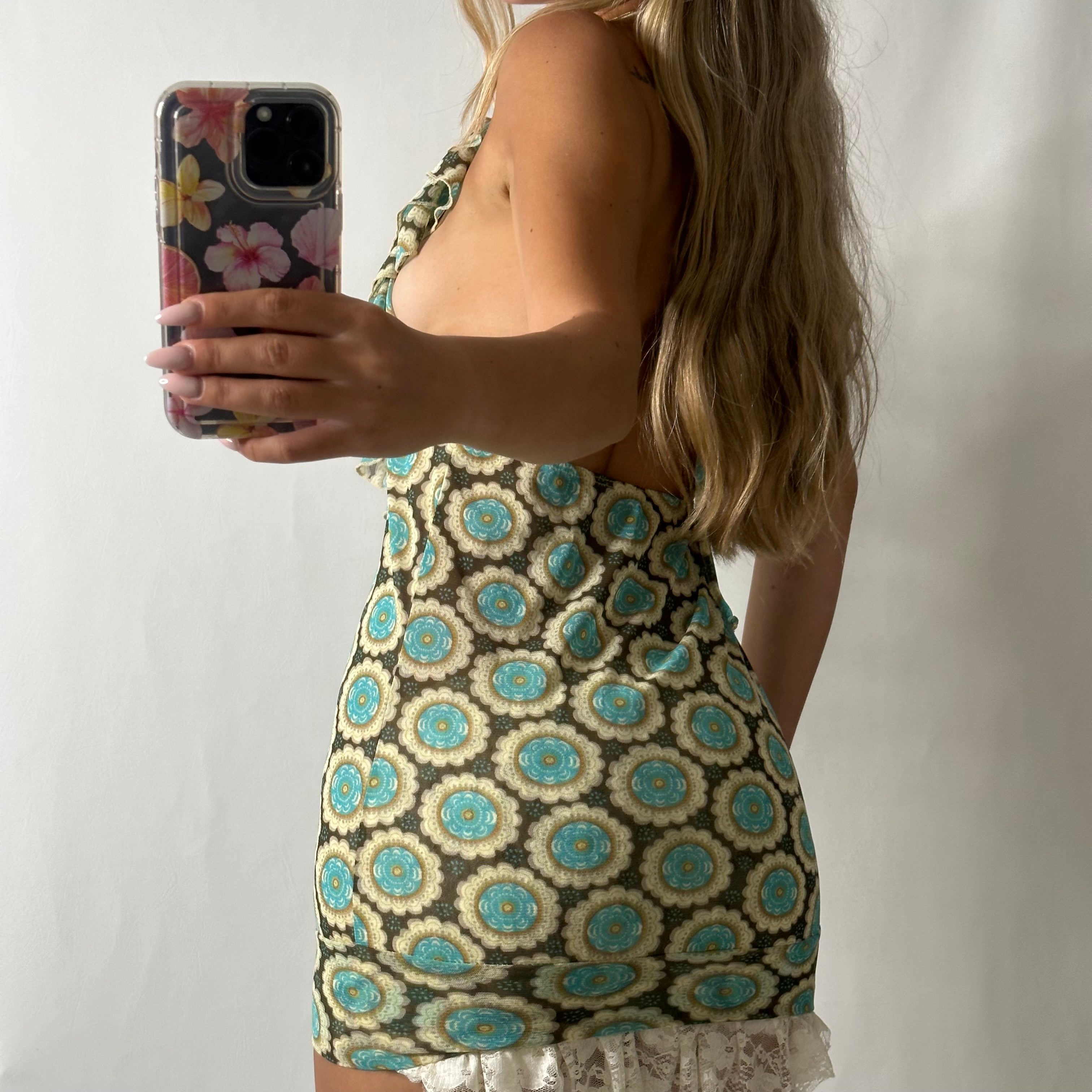 Ruffle halter mini dress