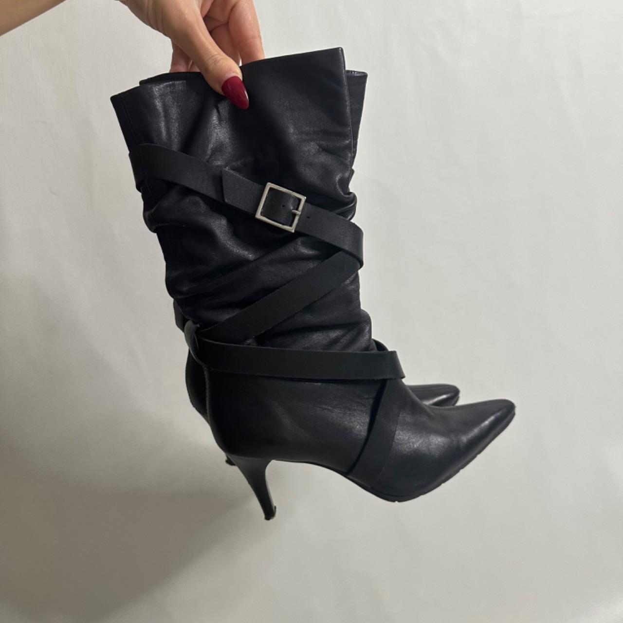 Black buckle slouchy boots