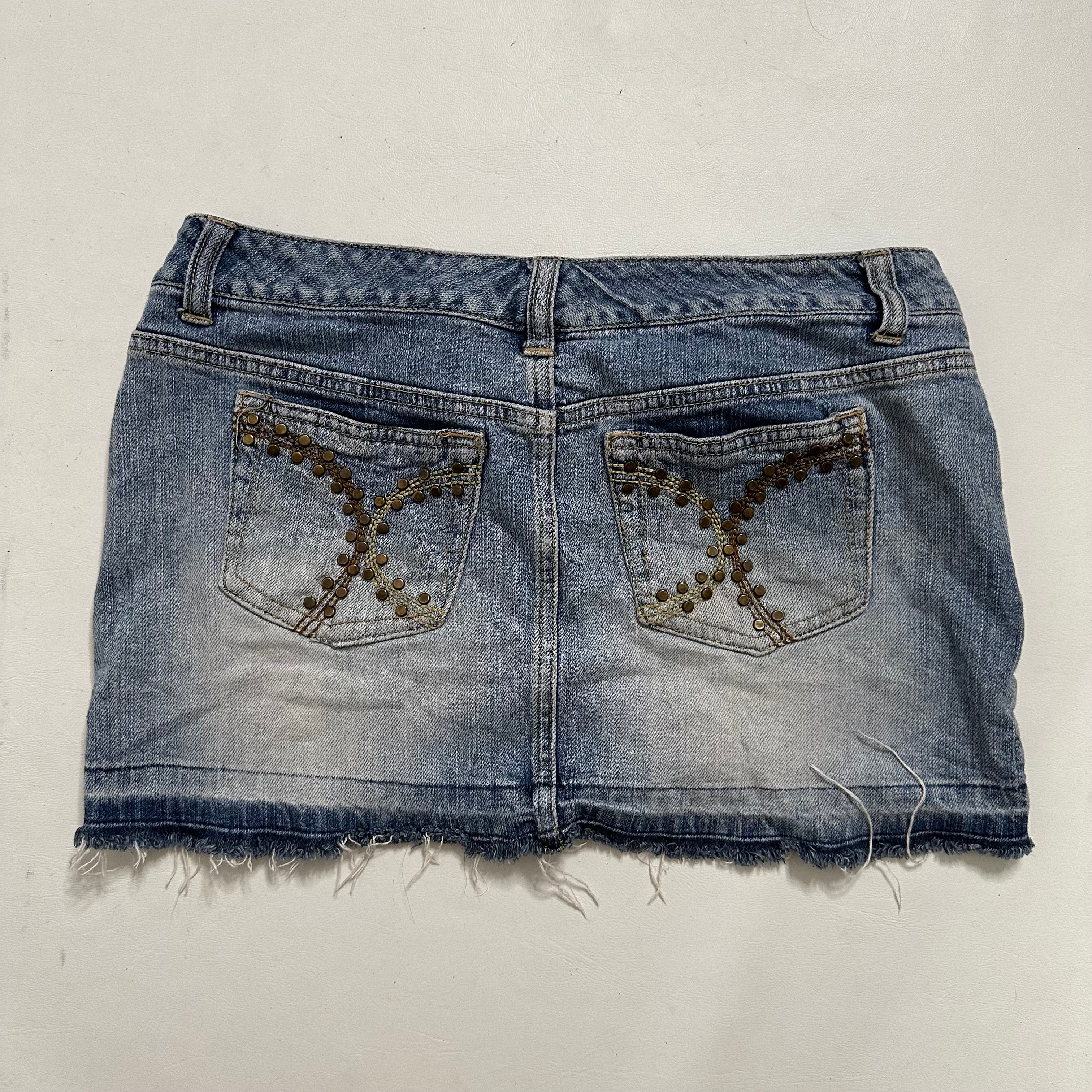 Denim low rise mini studded skirt