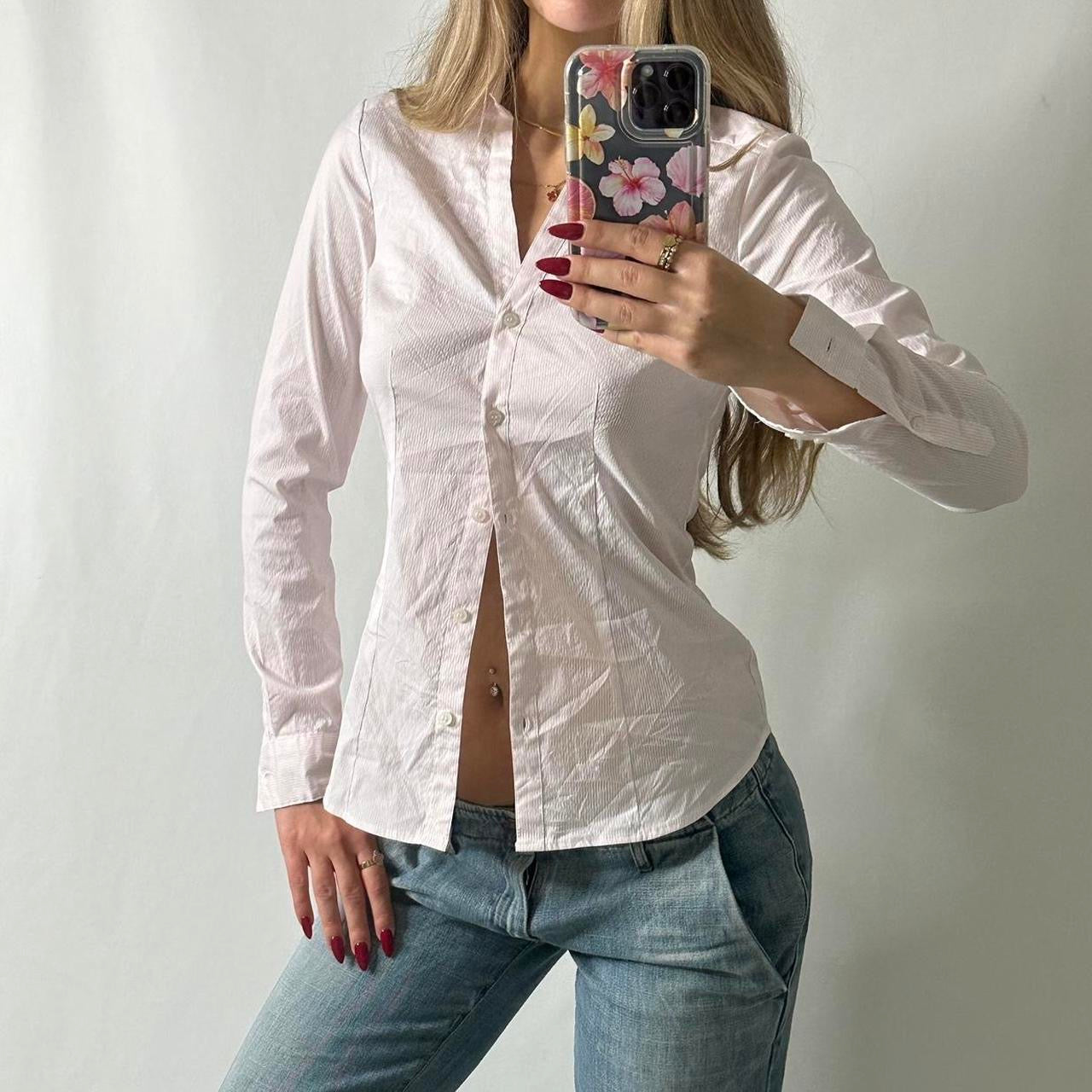 Pink fitted button up shirt