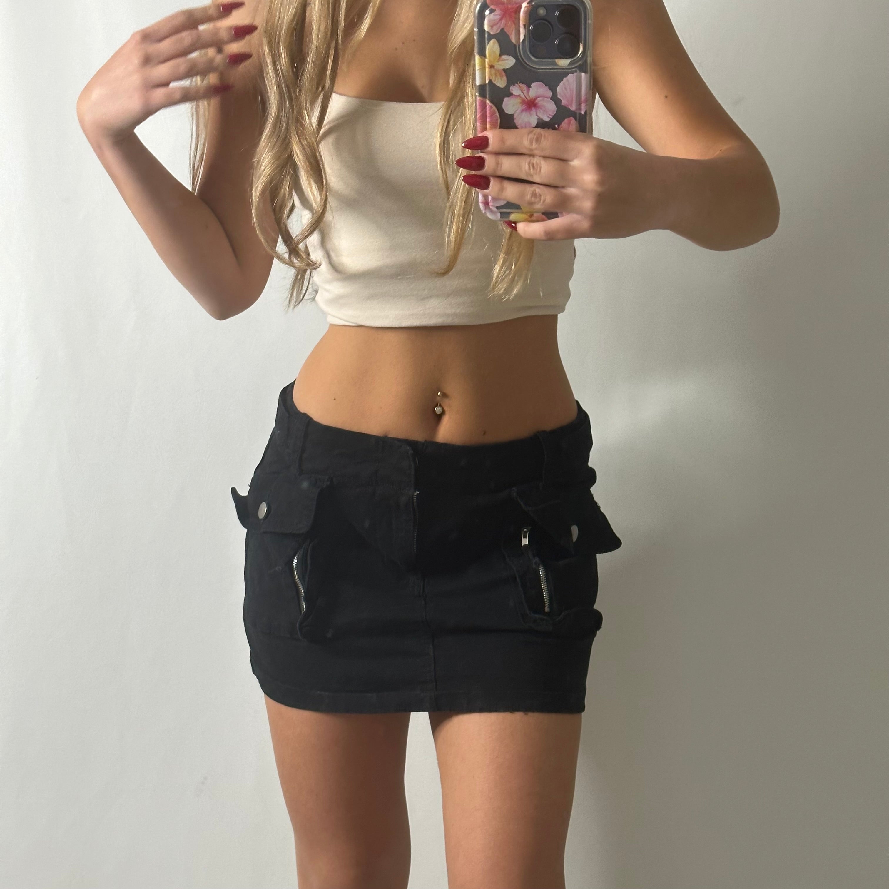 Black mini cargo skirt
