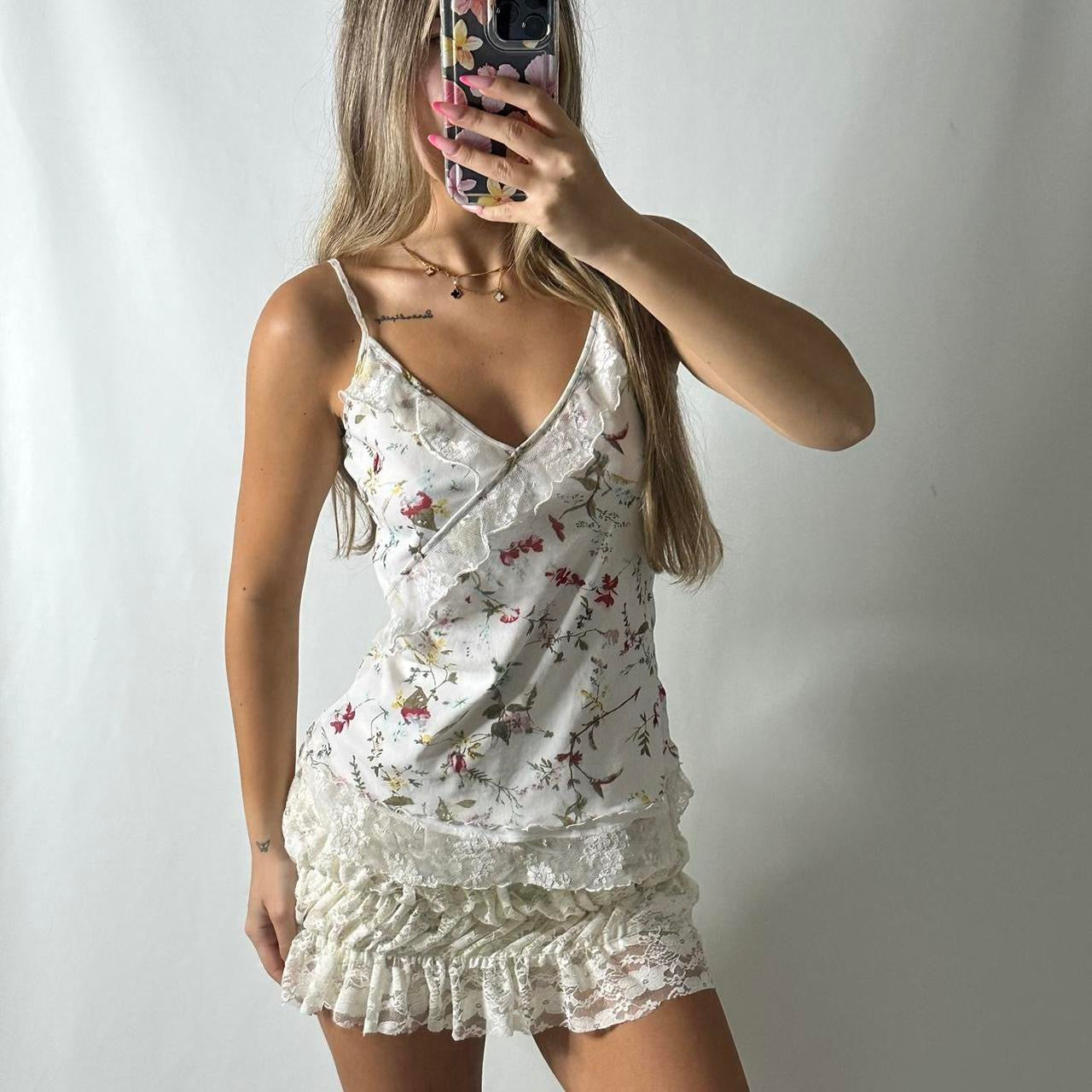 White floral lace lined cami