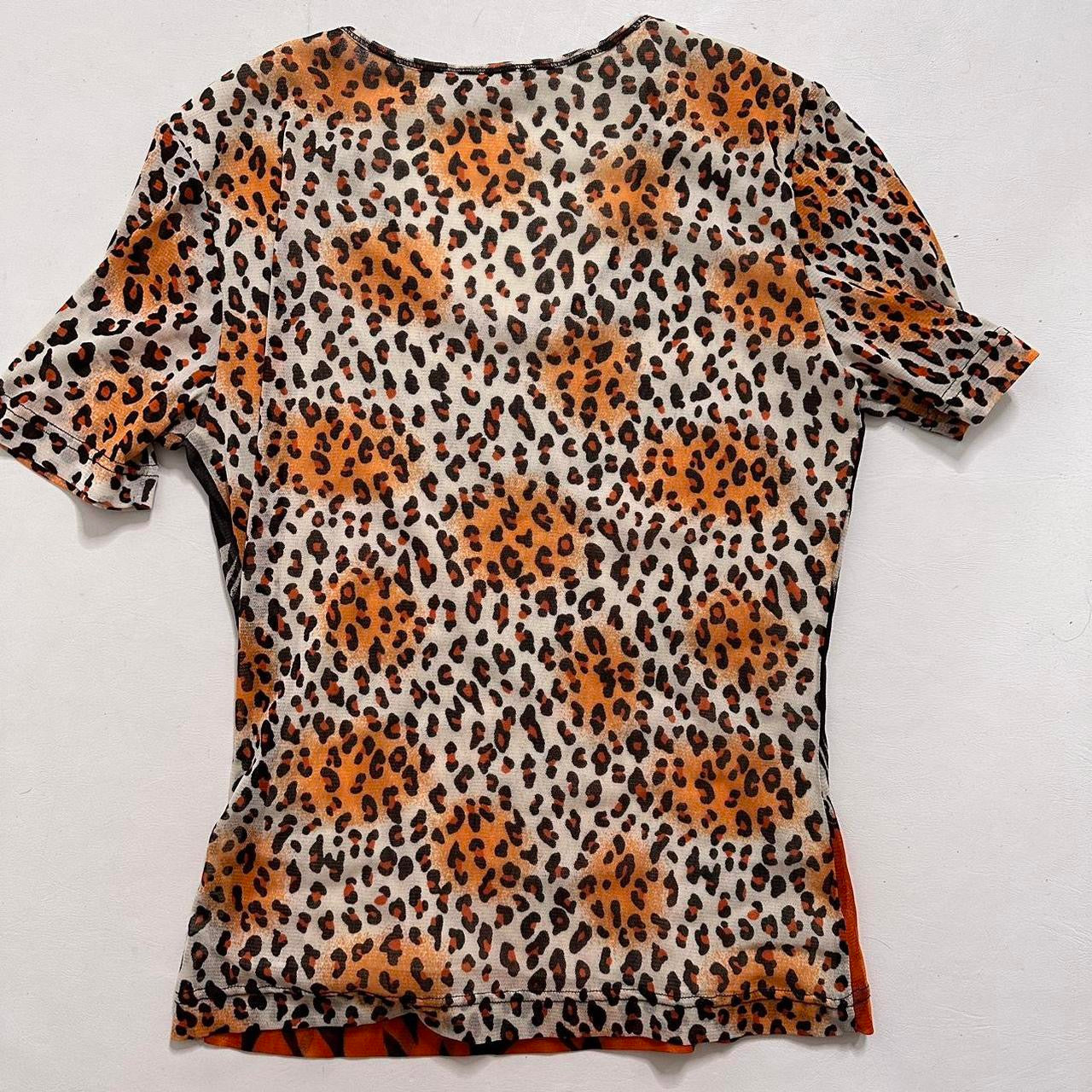 Mesh leopard sequin baby tee