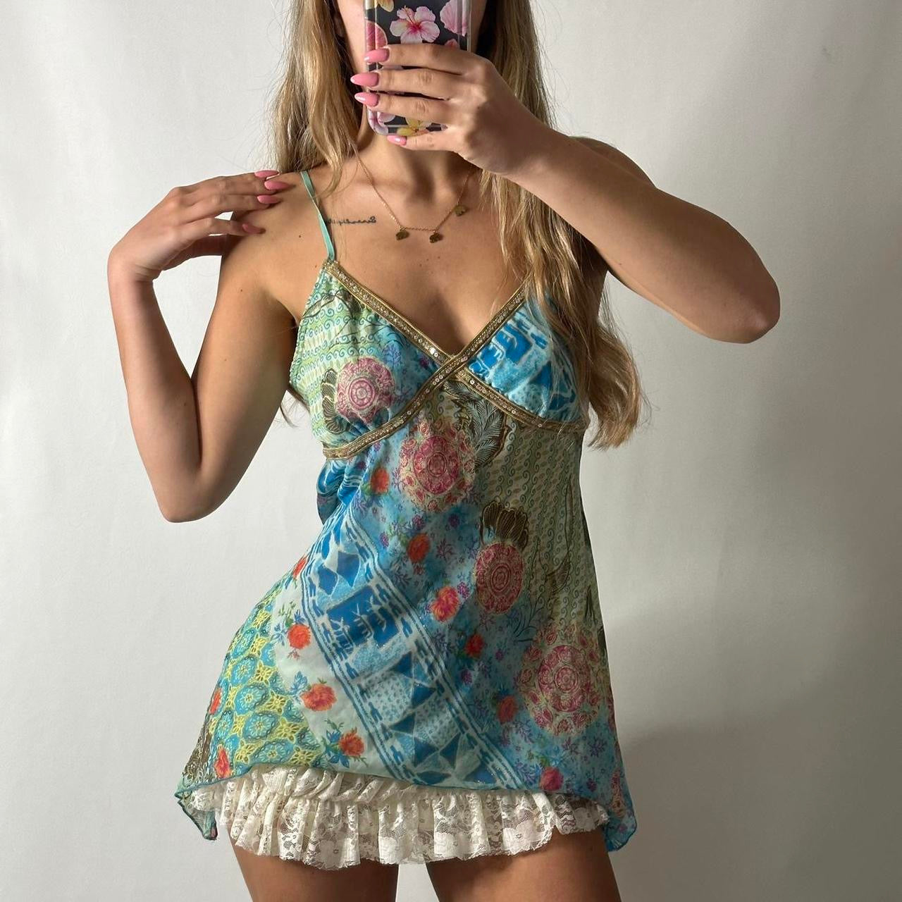 Blue green paisley fairy cami