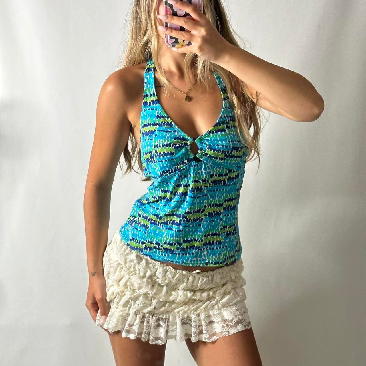 Blue O ring halter top