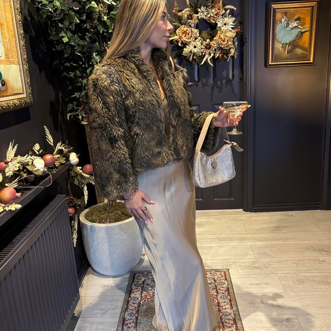 Brown sequin fur jacket