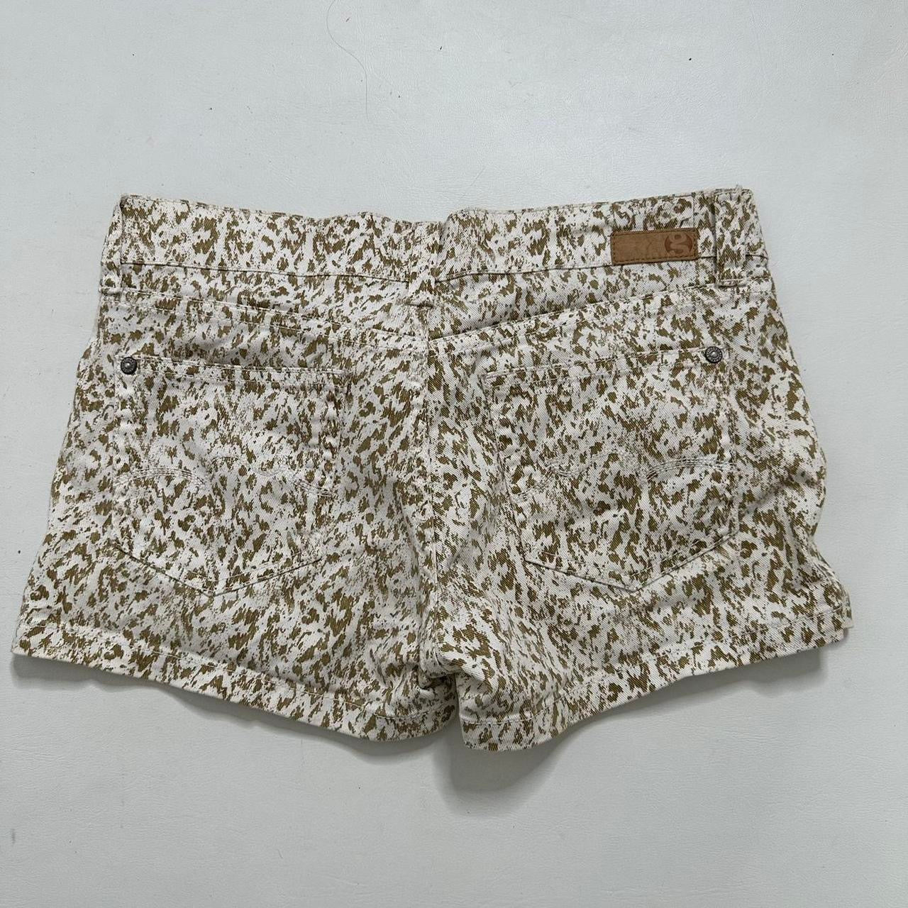 Leopard print low rise denim shorts