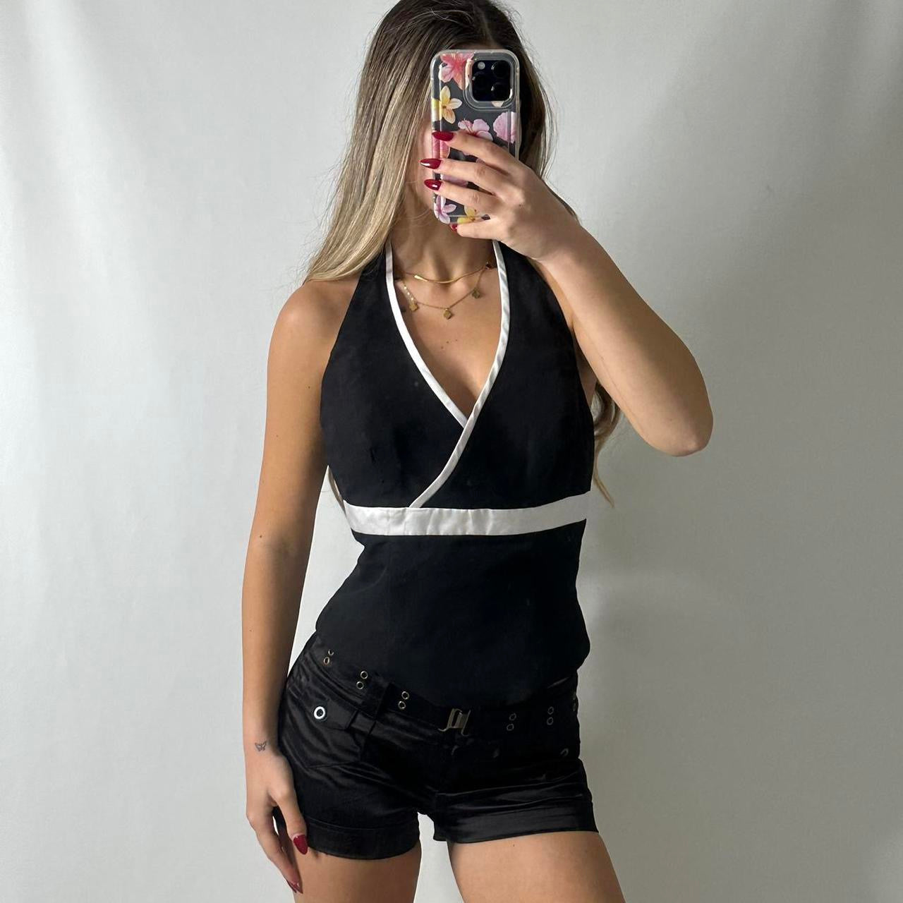 Black halter top with buttons