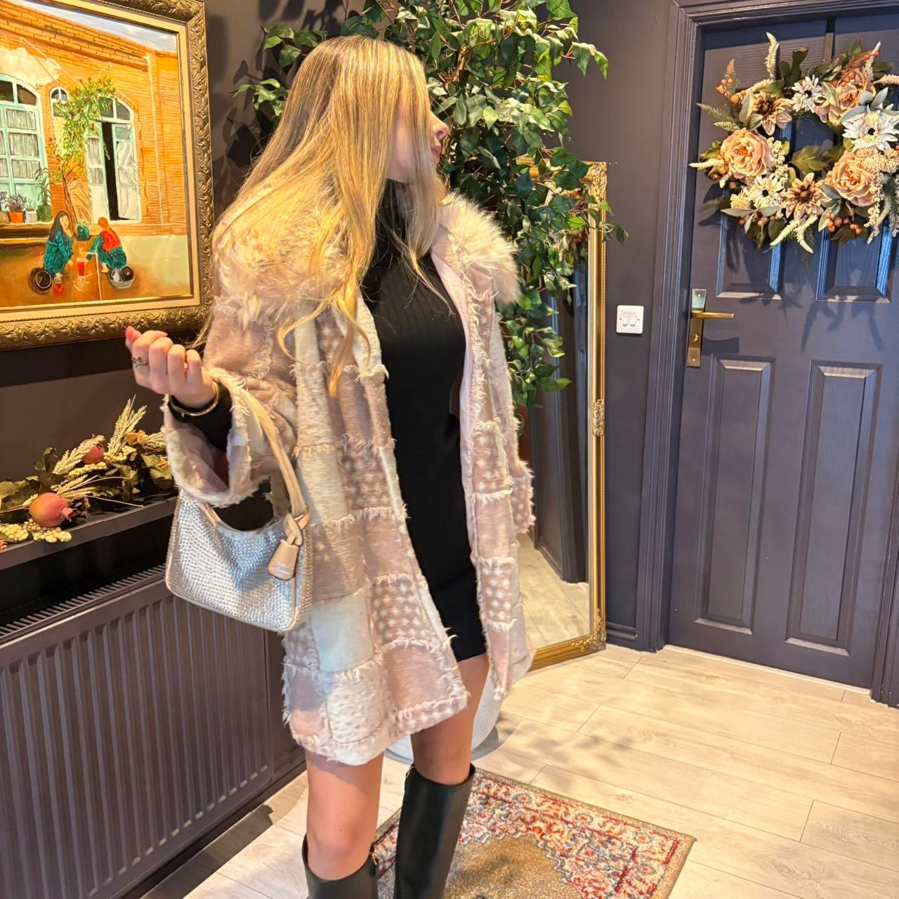 Italian Vintage pink fur patchwork coat