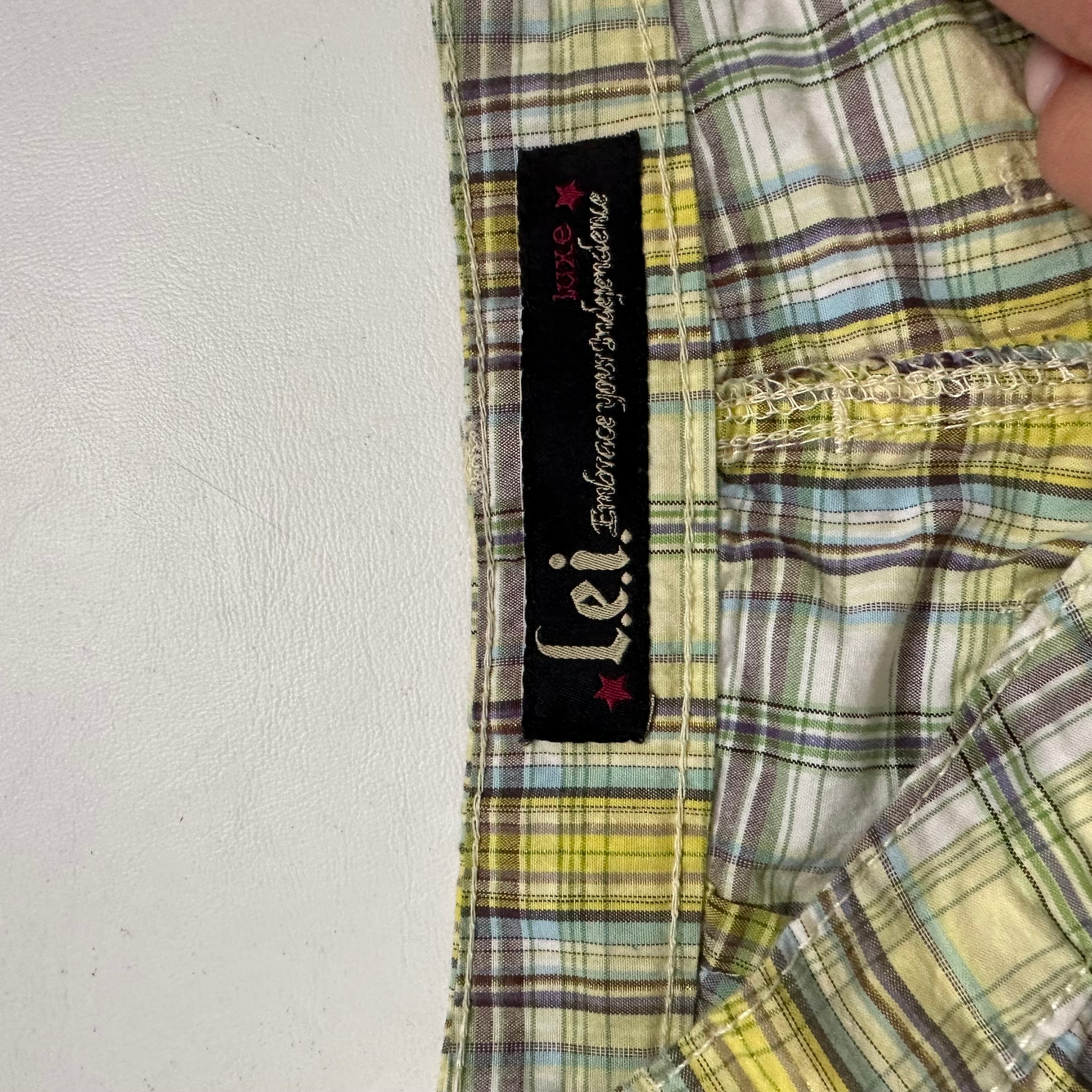 Green checkered plaid shorts
