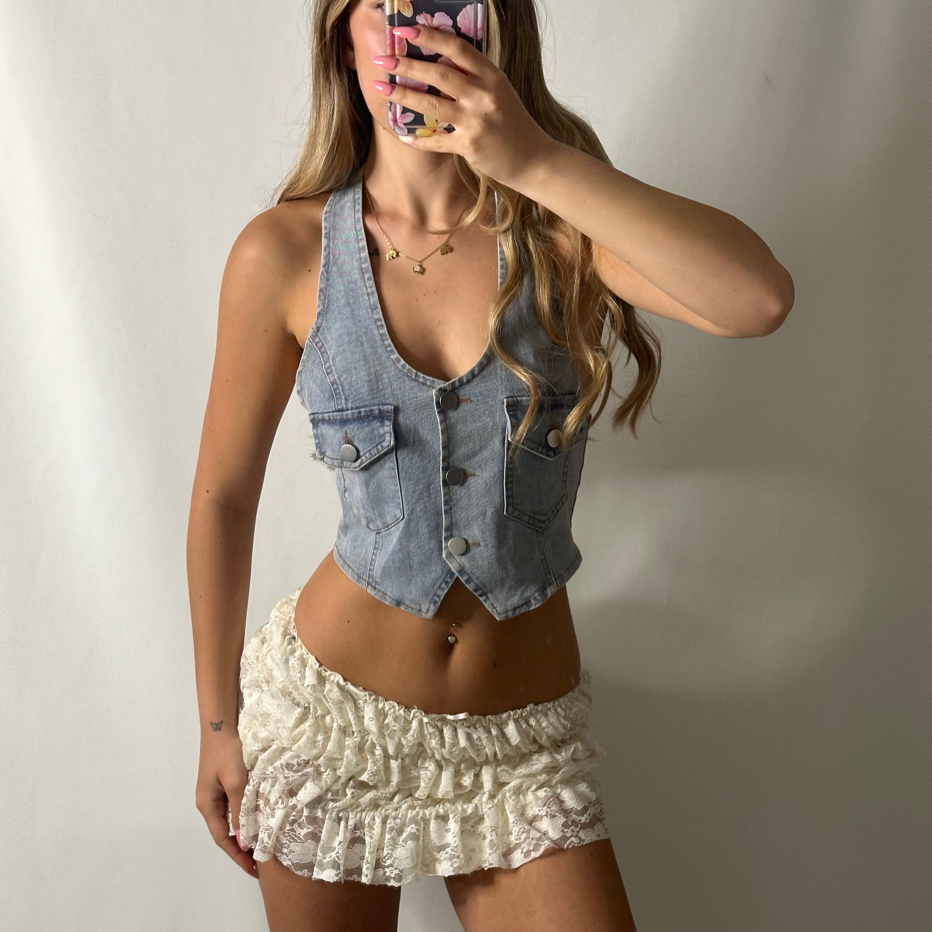 Denim halter neck top
