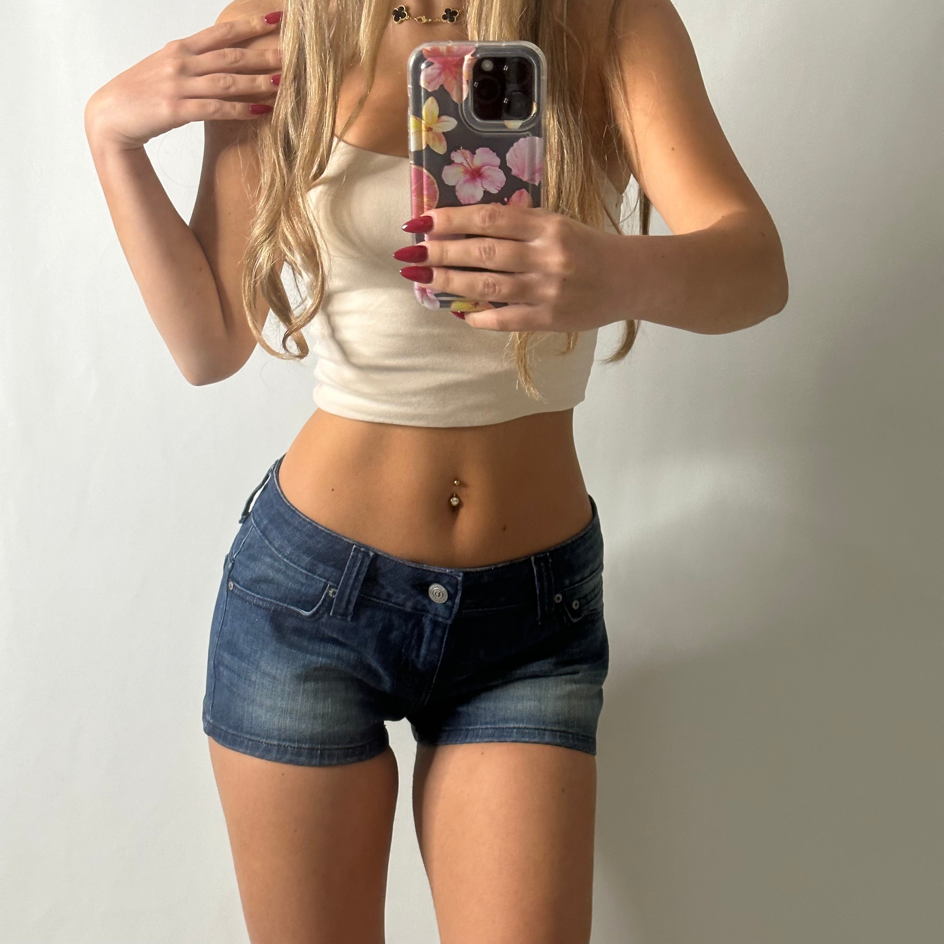 Low rise mini denim shorts