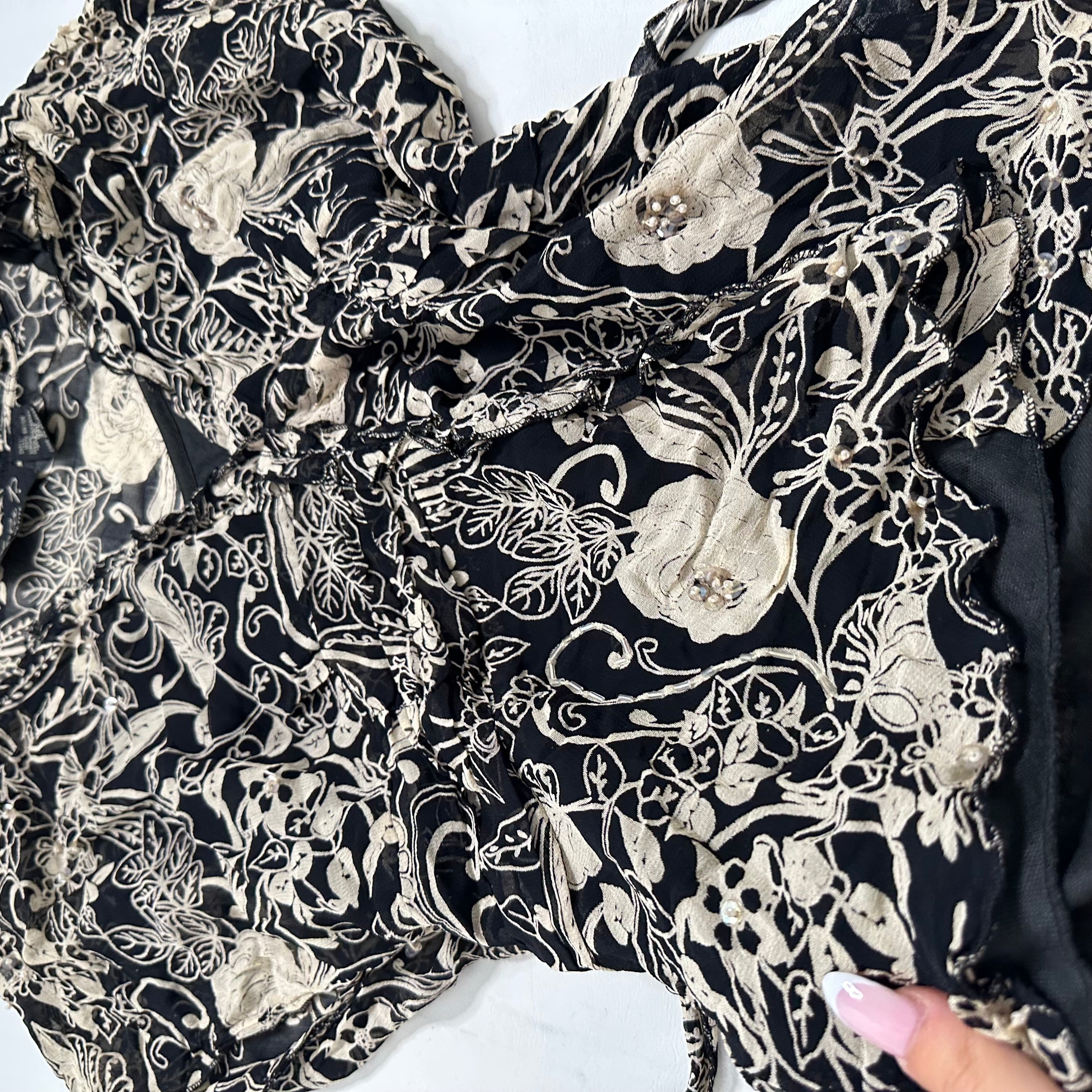 Mesh tie up sequin top