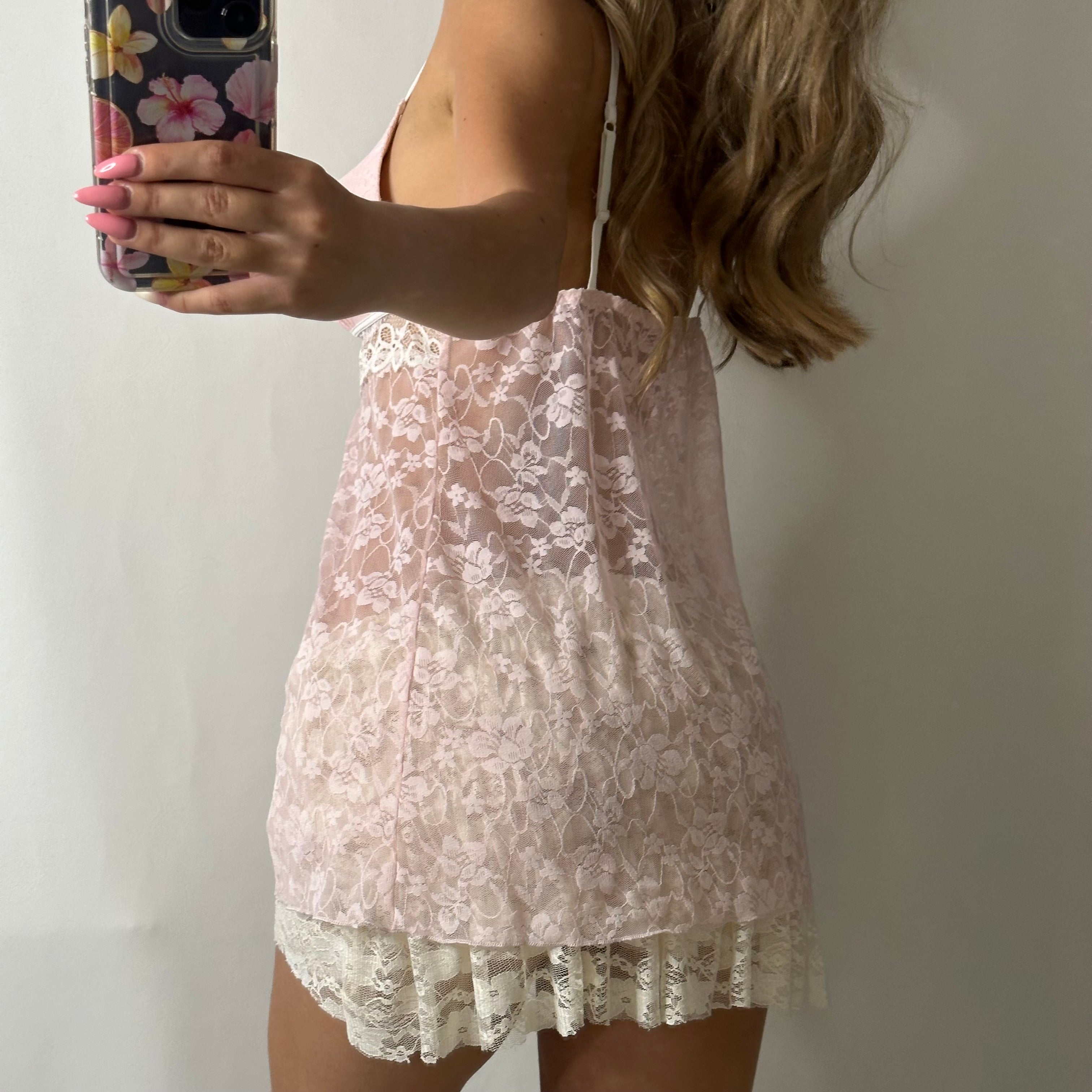 Pink lace babydoll top