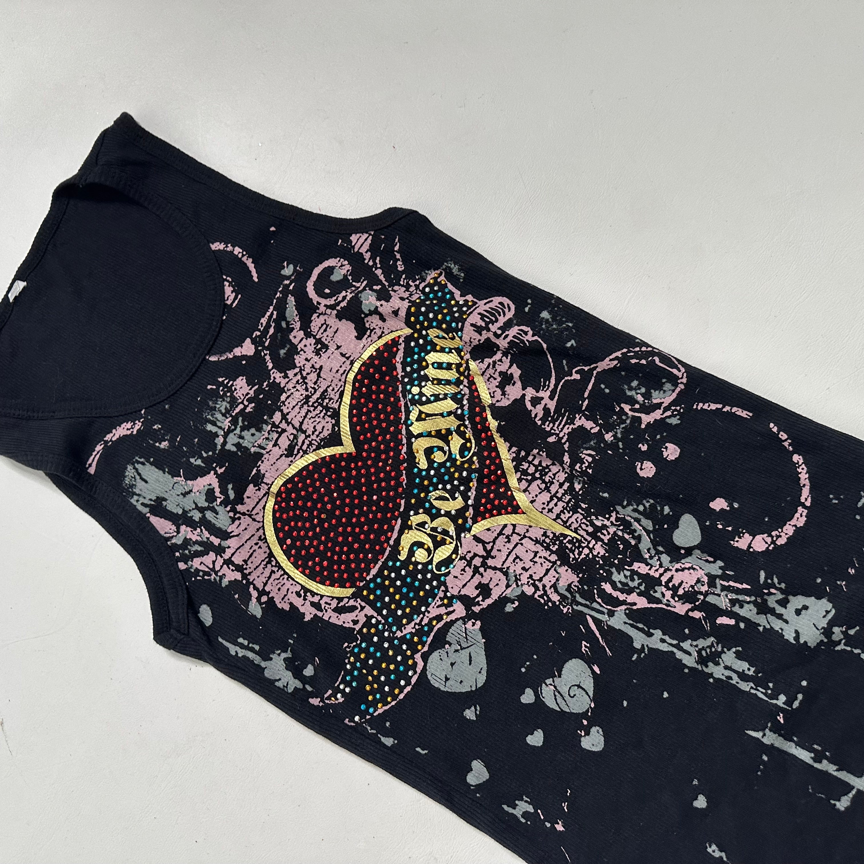 Rhinestone tattoo print vest