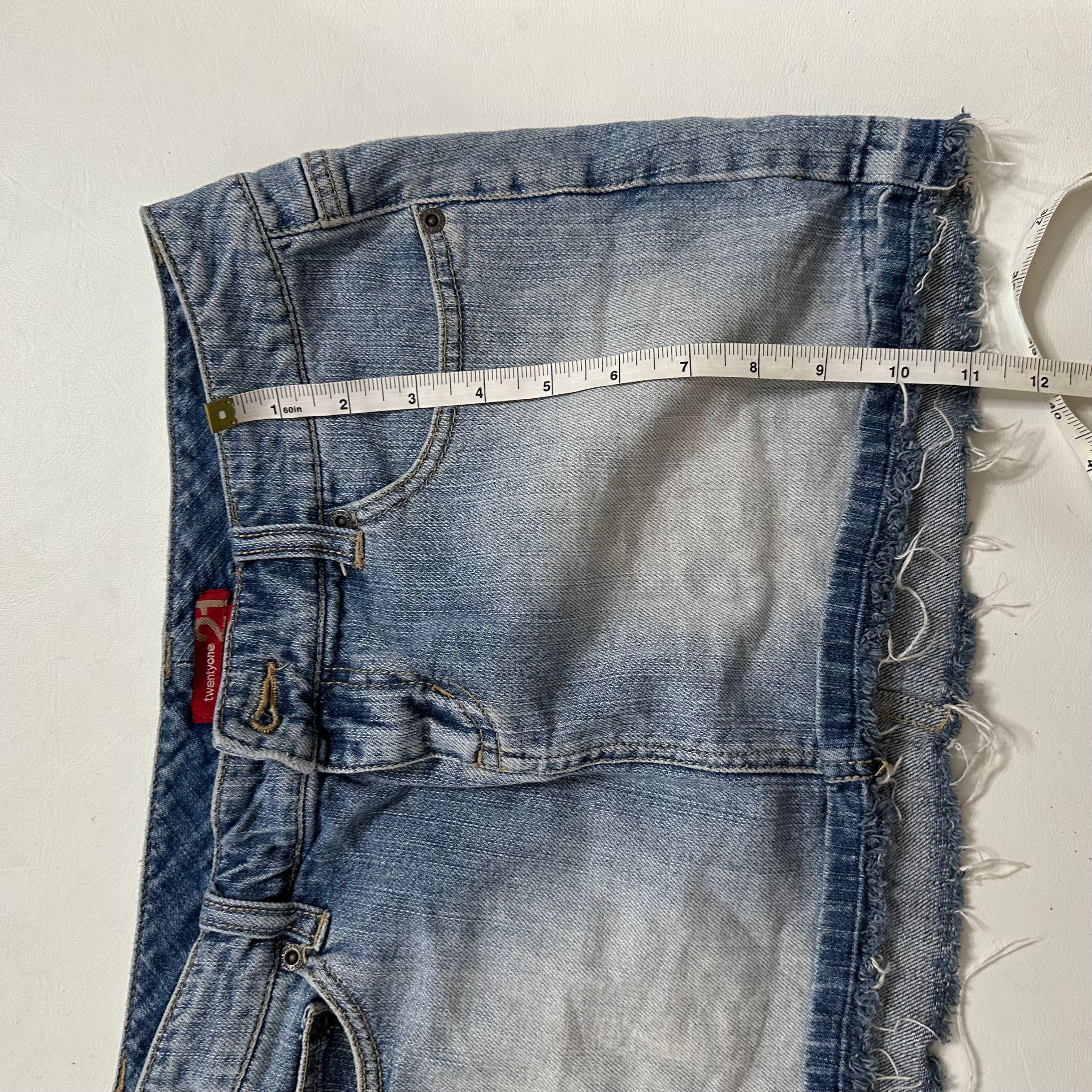 Denim low rise mini studded skirt