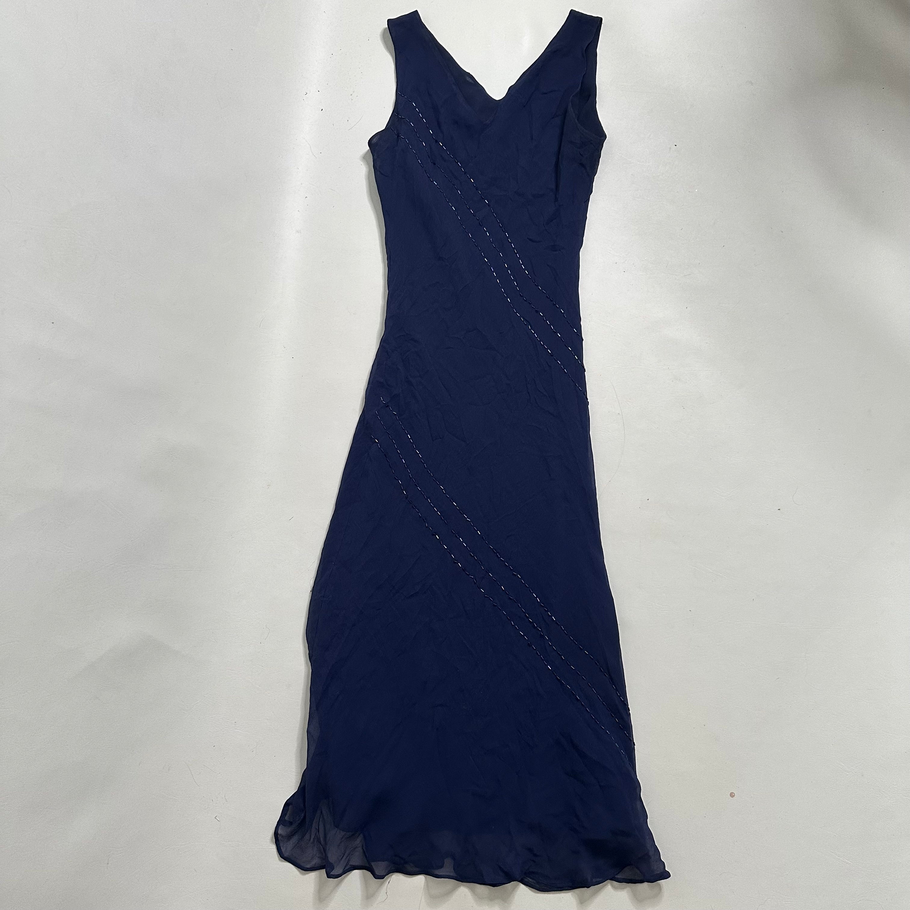 Silk navy midi dress with sequins