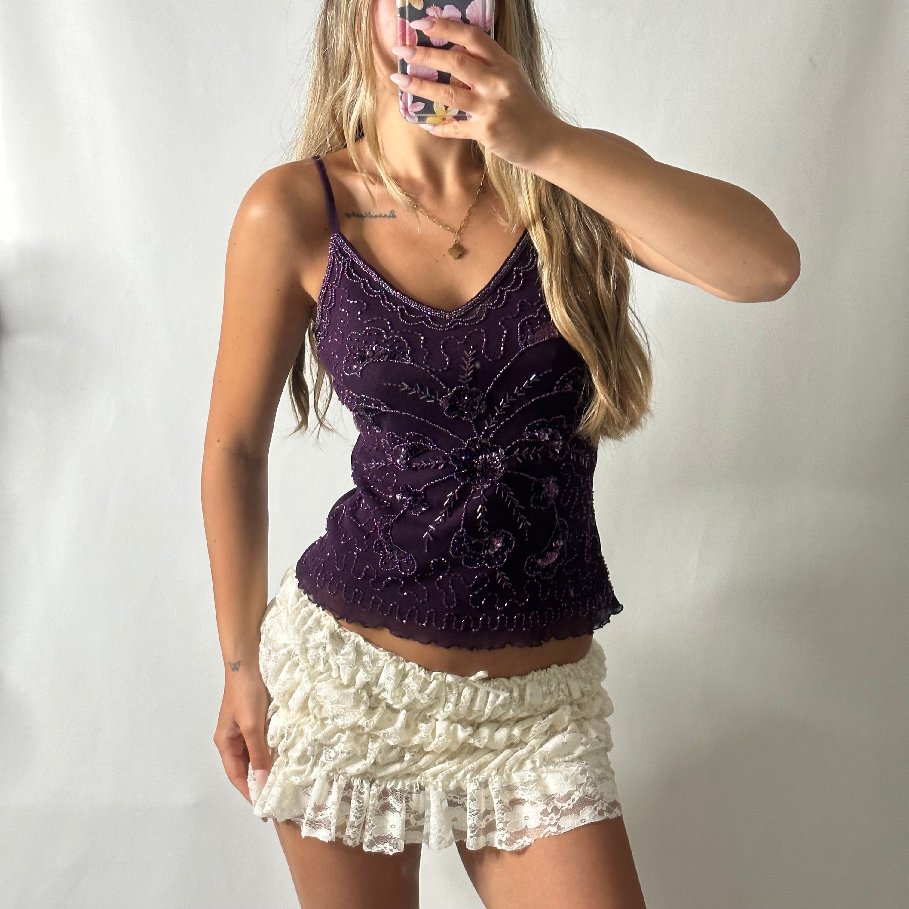 Purple mesh sequin beaded top