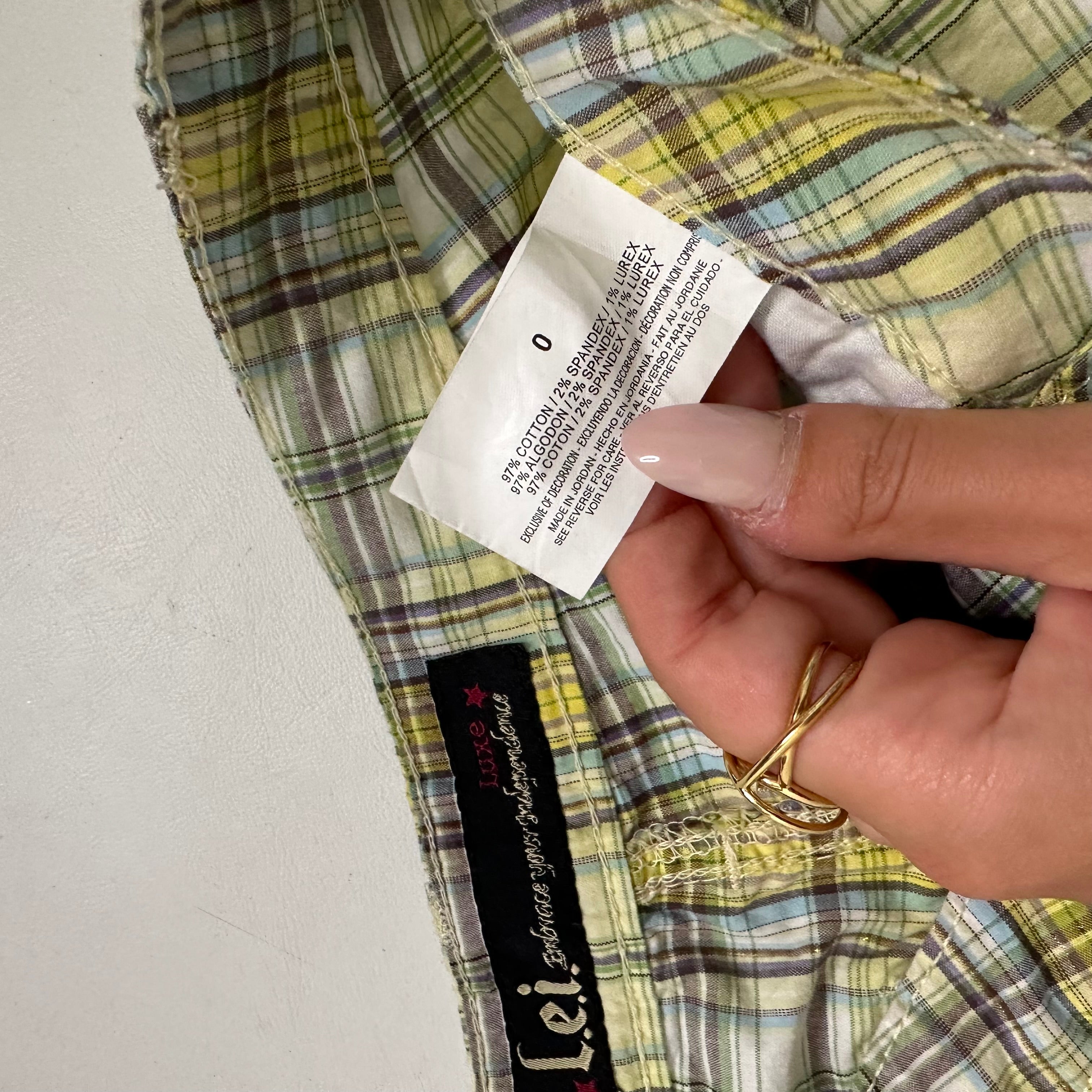 Green checkered plaid shorts
