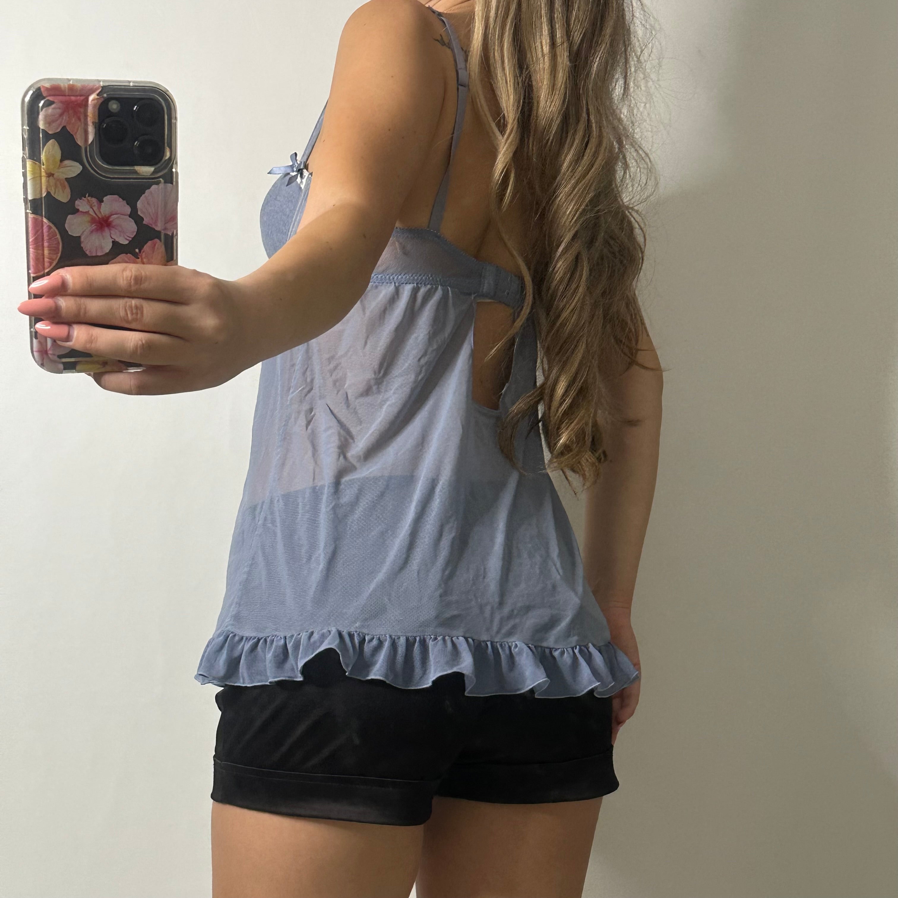 Baby blue mesh babydoll corset