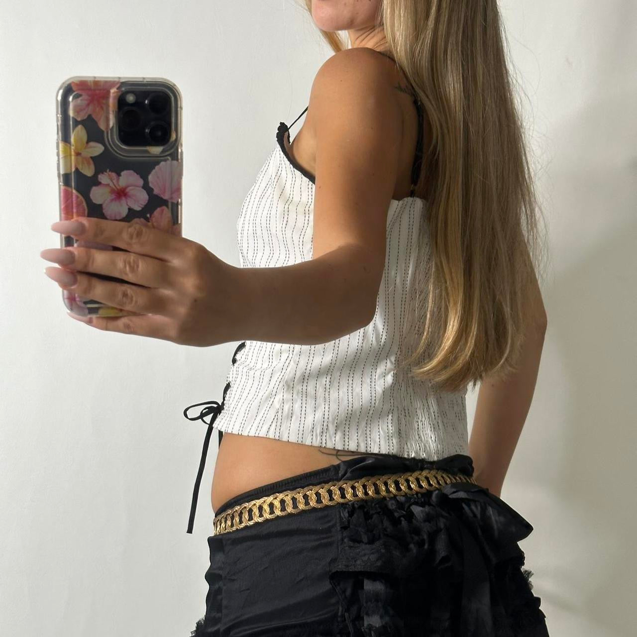 Pinstripe lace up cami