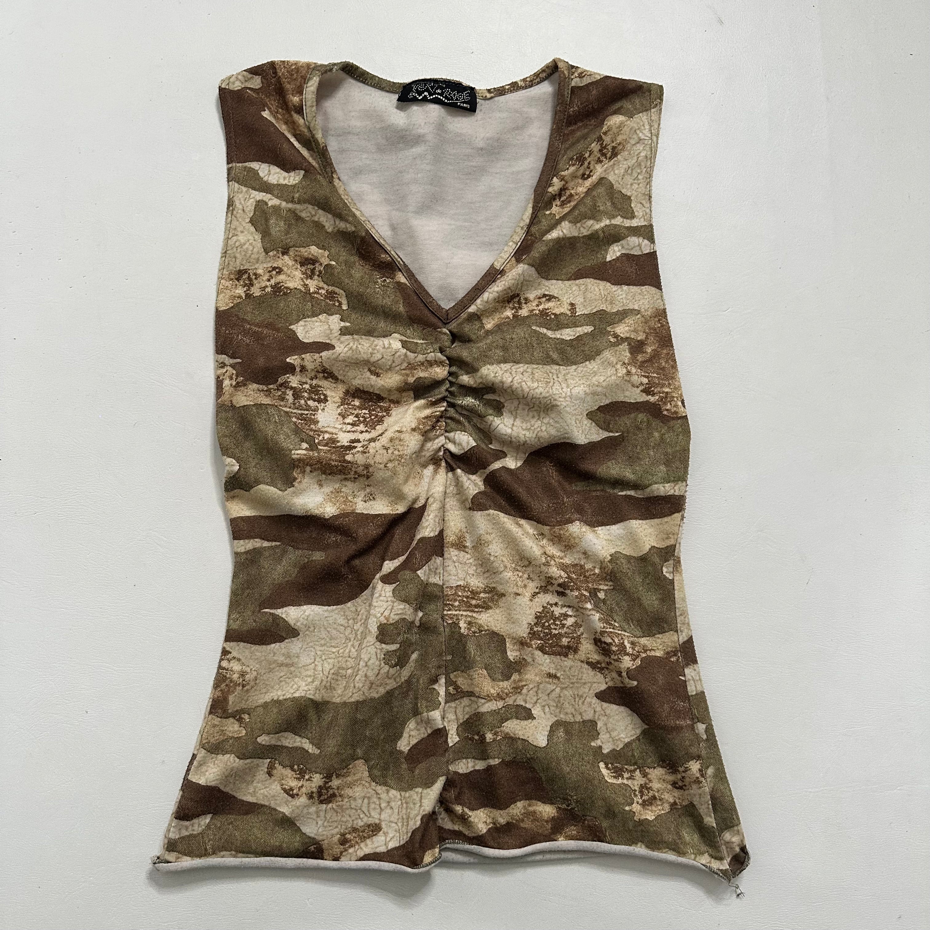 French designer camo ruched top